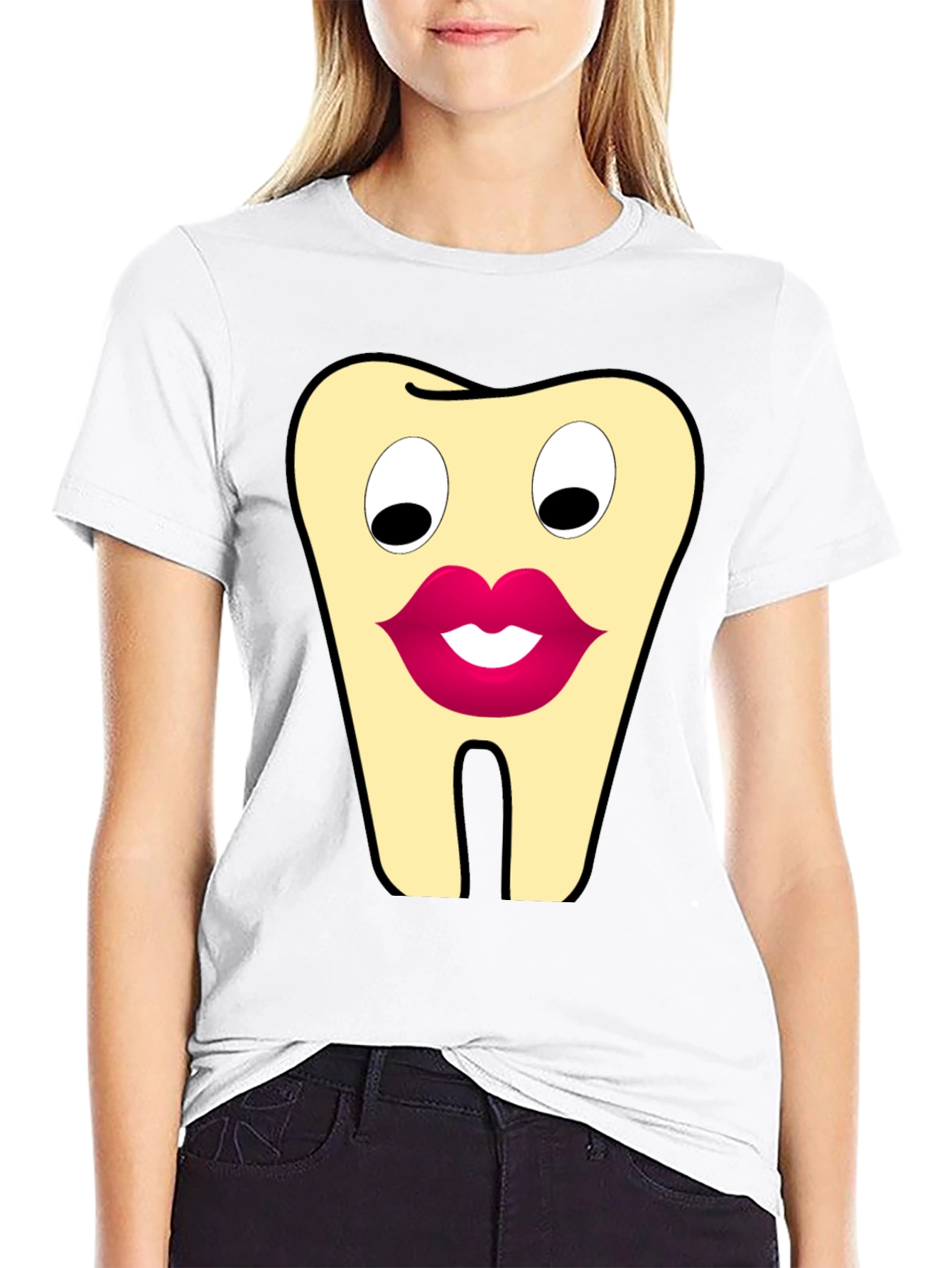 Black Funny Tooth Cartoon Graphic T-Shirt view 9