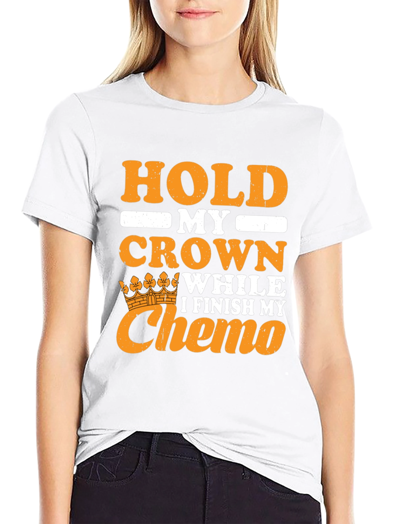 Black Hold My Crown Chemo Support T-Shirt view 9