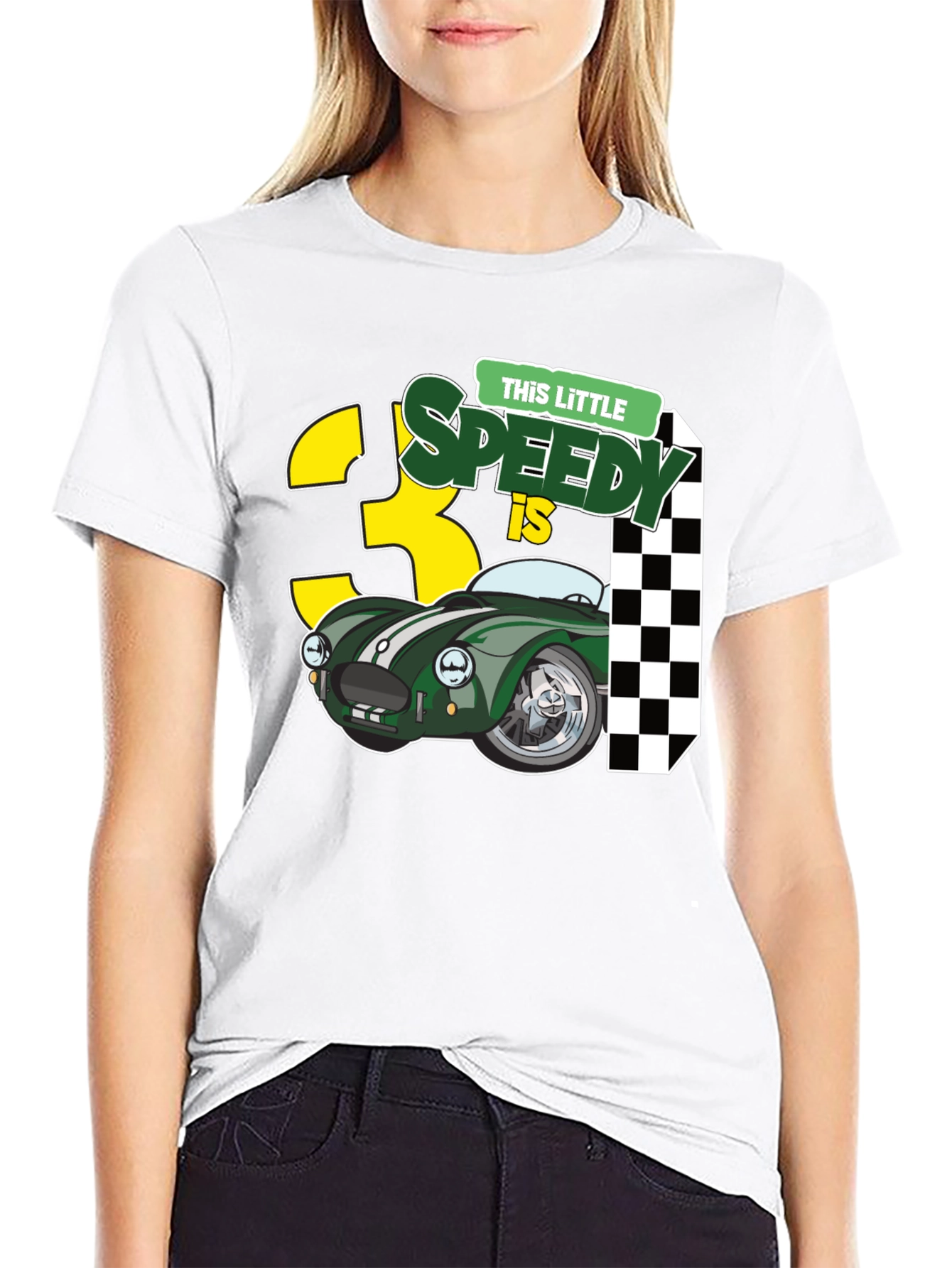 Black Little Speedy is 3 T-Shirt - Racing Car 3rd Birthday Tee view 9