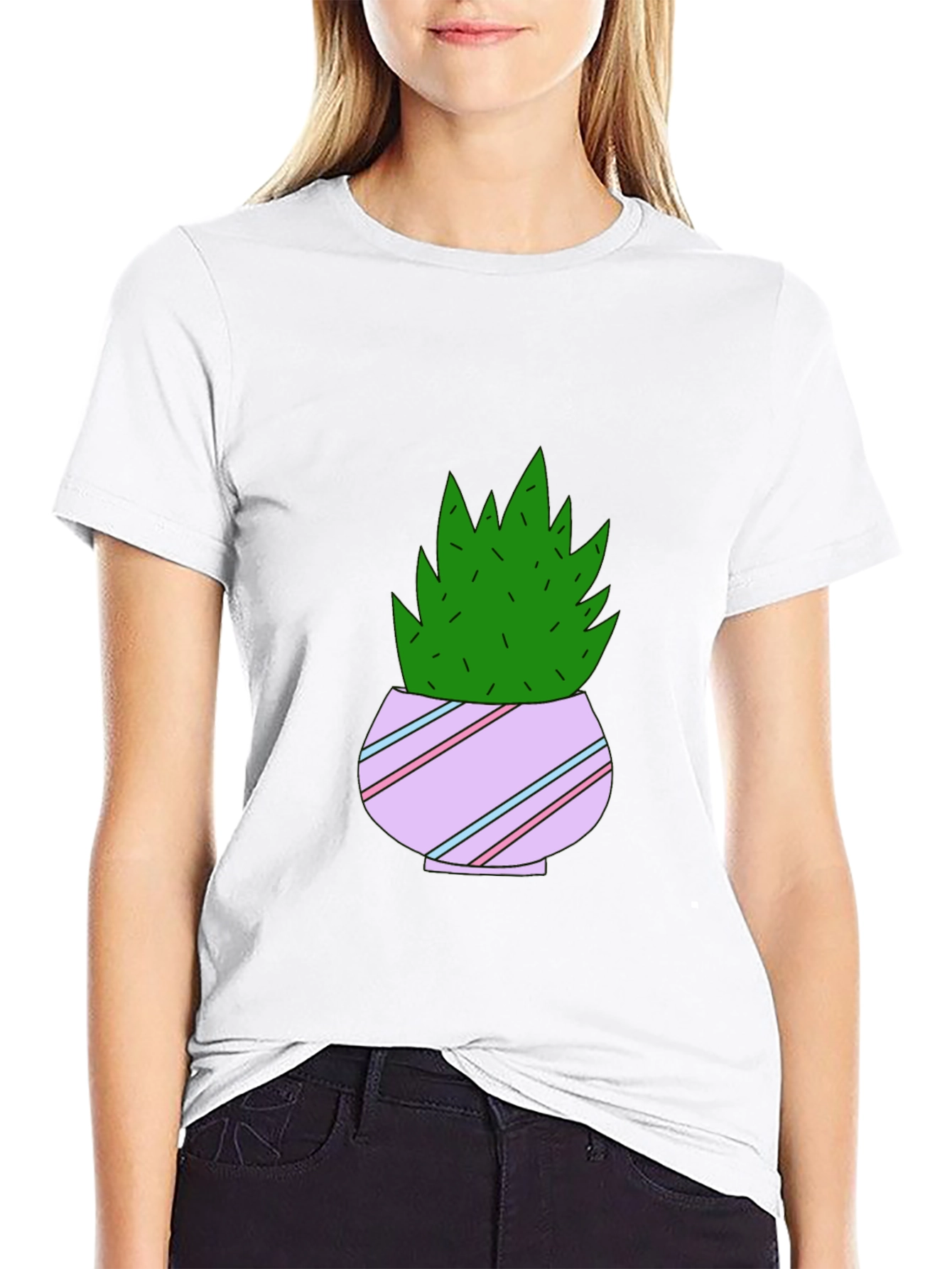 Black Cute Potted Plant Graphic T-Shirt view 9