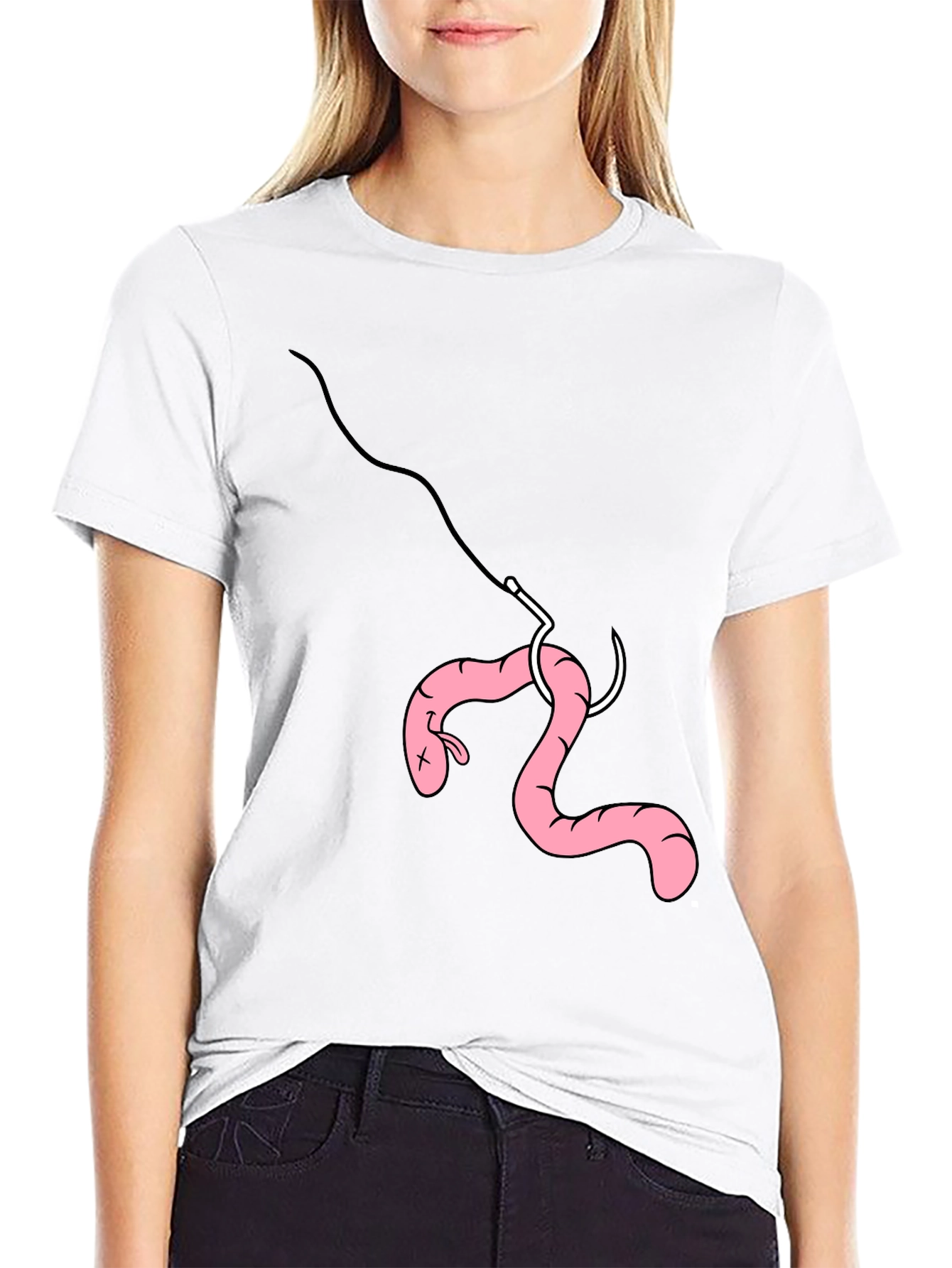 Black Funny Fishing Worm Hook T-Shirt view 9