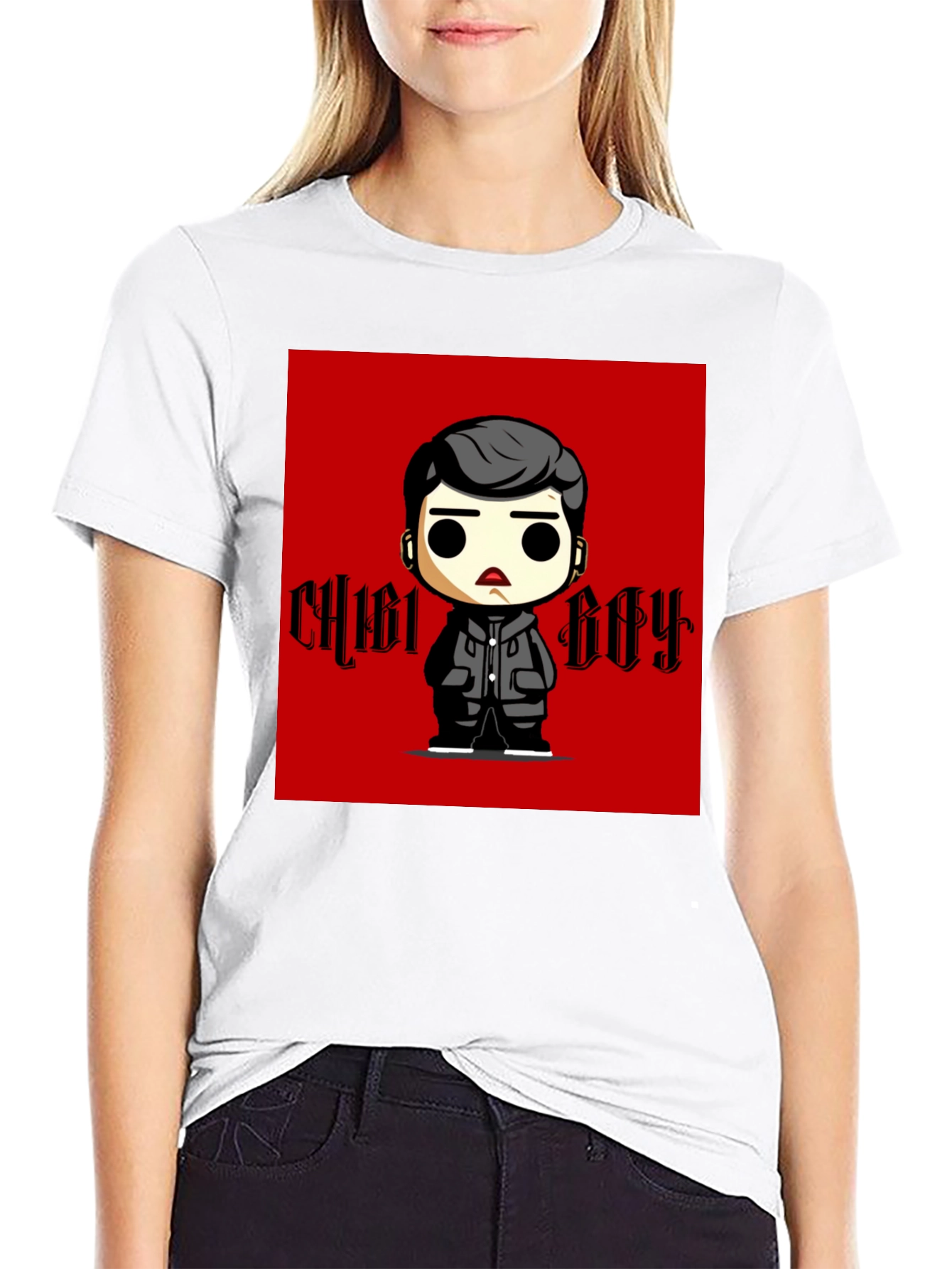 Black Chibi Boy Graphic Tee - Black Cotton T-Shirt view 9