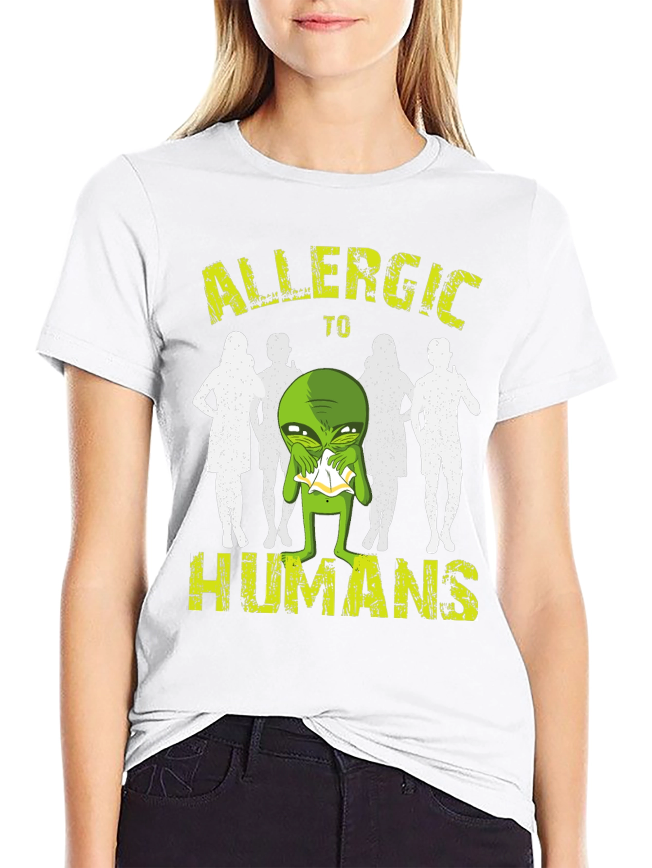 Black Allergic to Humans Alien T-Shirt - Funny Graphic Tee view 9