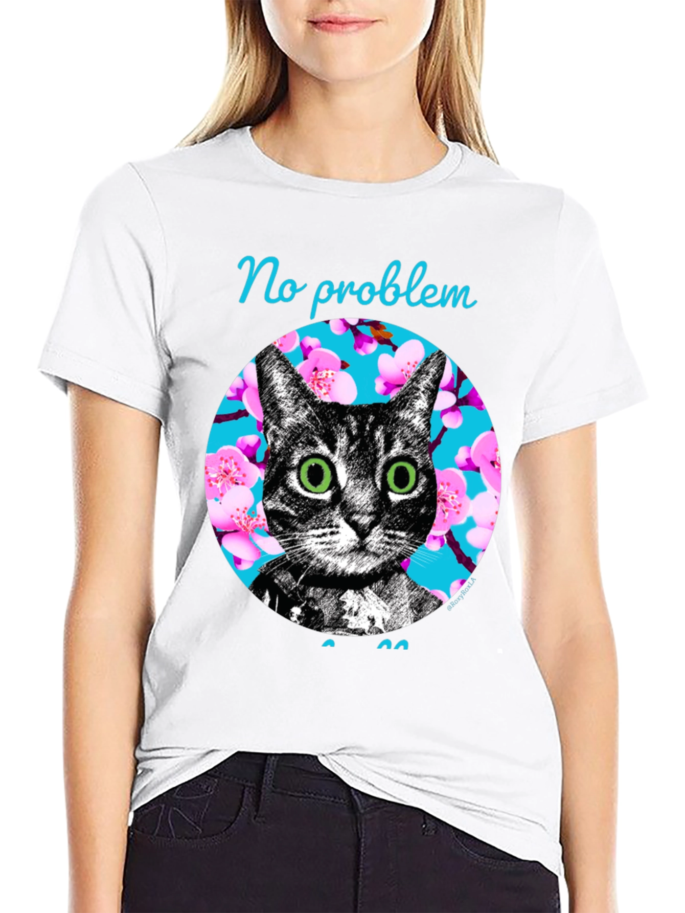 Black No Problem Cat Graphic T-Shirt - Black view 9