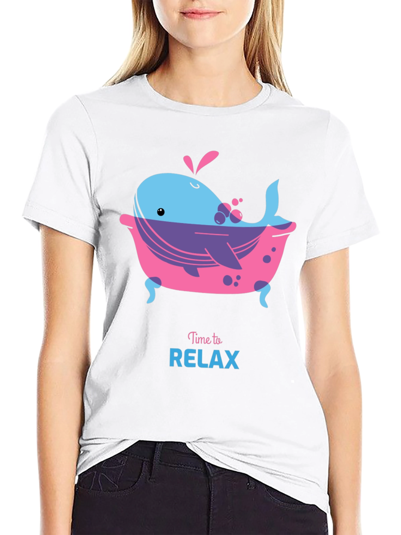 Black Time to Relax Whale in Tub Black T-Shirt view 9
