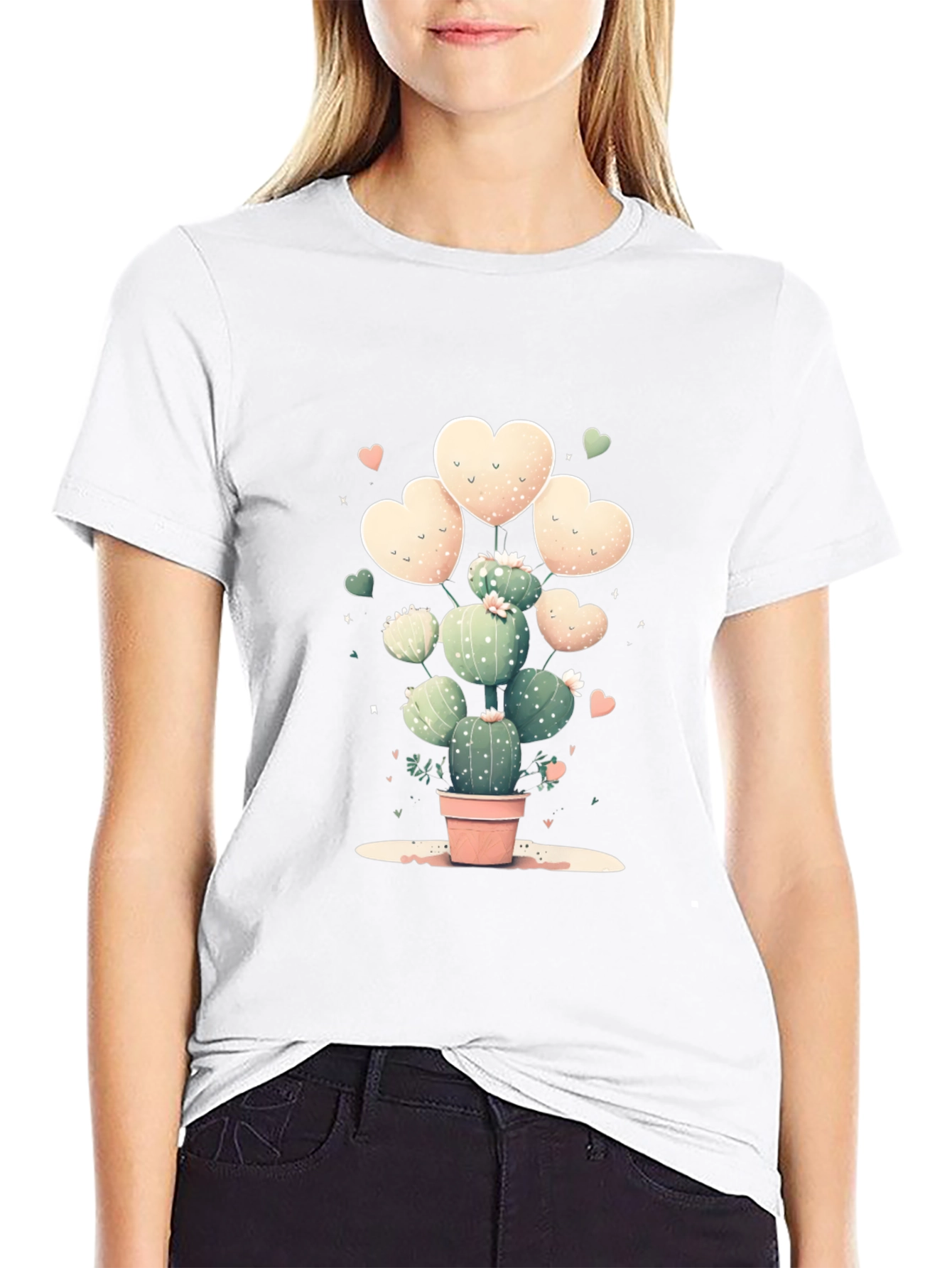 Black Cactus Heart T-Shirt - Cute Plant Lover Tee view 9