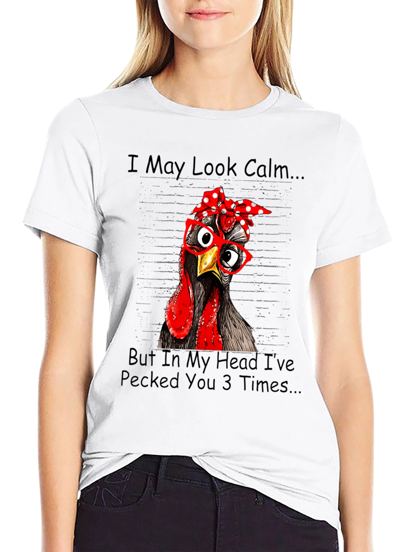 Black Funny Chicken T-Shirt: I May Look Calm view 9