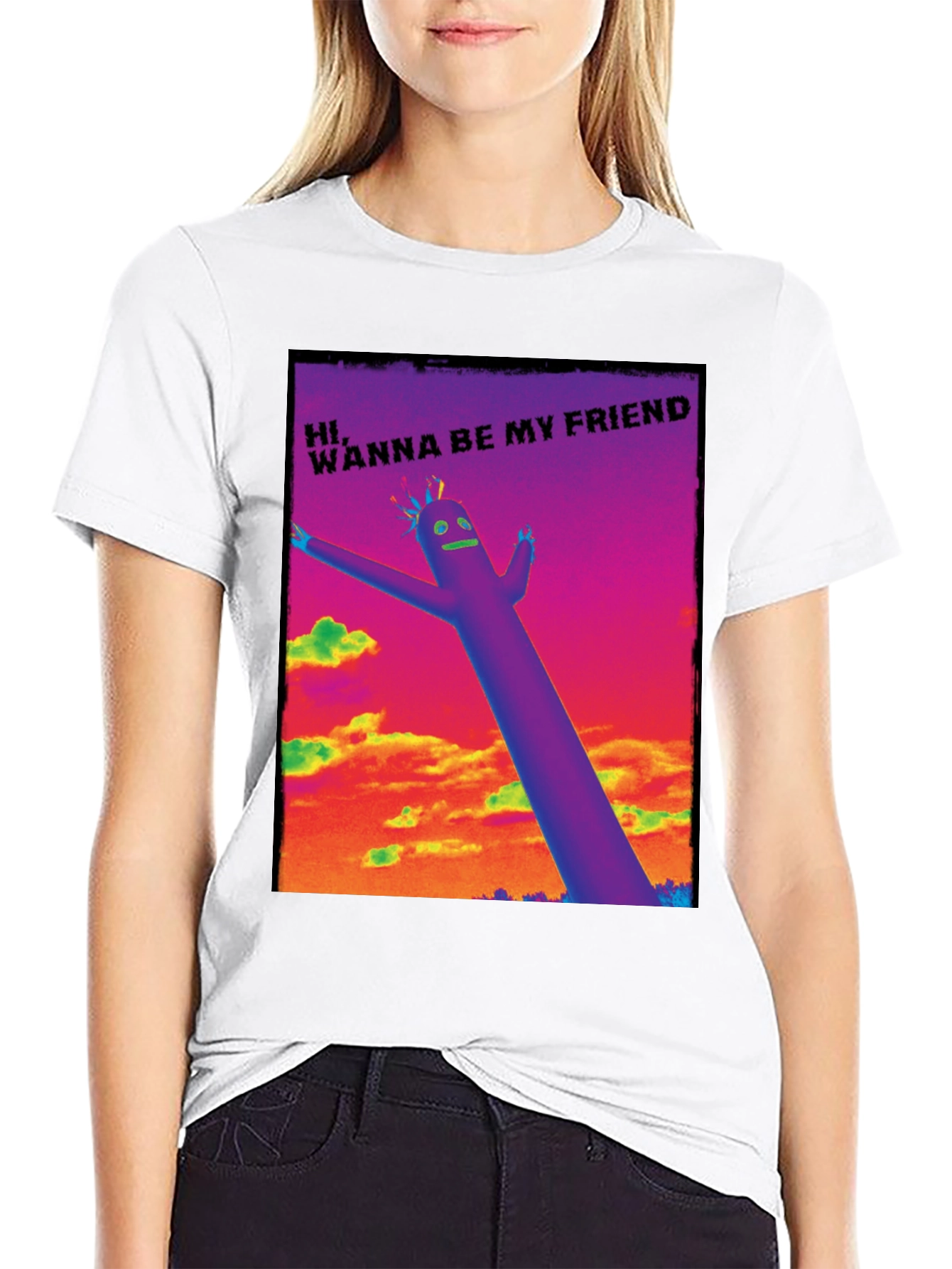 Black Wacky Waving Inflatable Arm Flailing Tube Man T-Shirt view 9