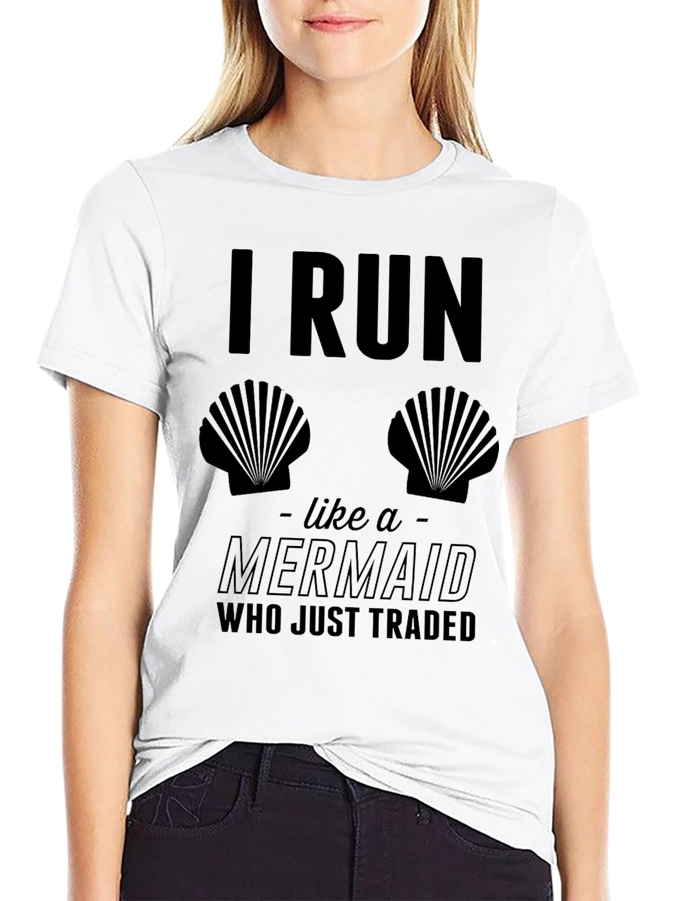 Black I Run Like A Mermaid Black T-Shirt view 9