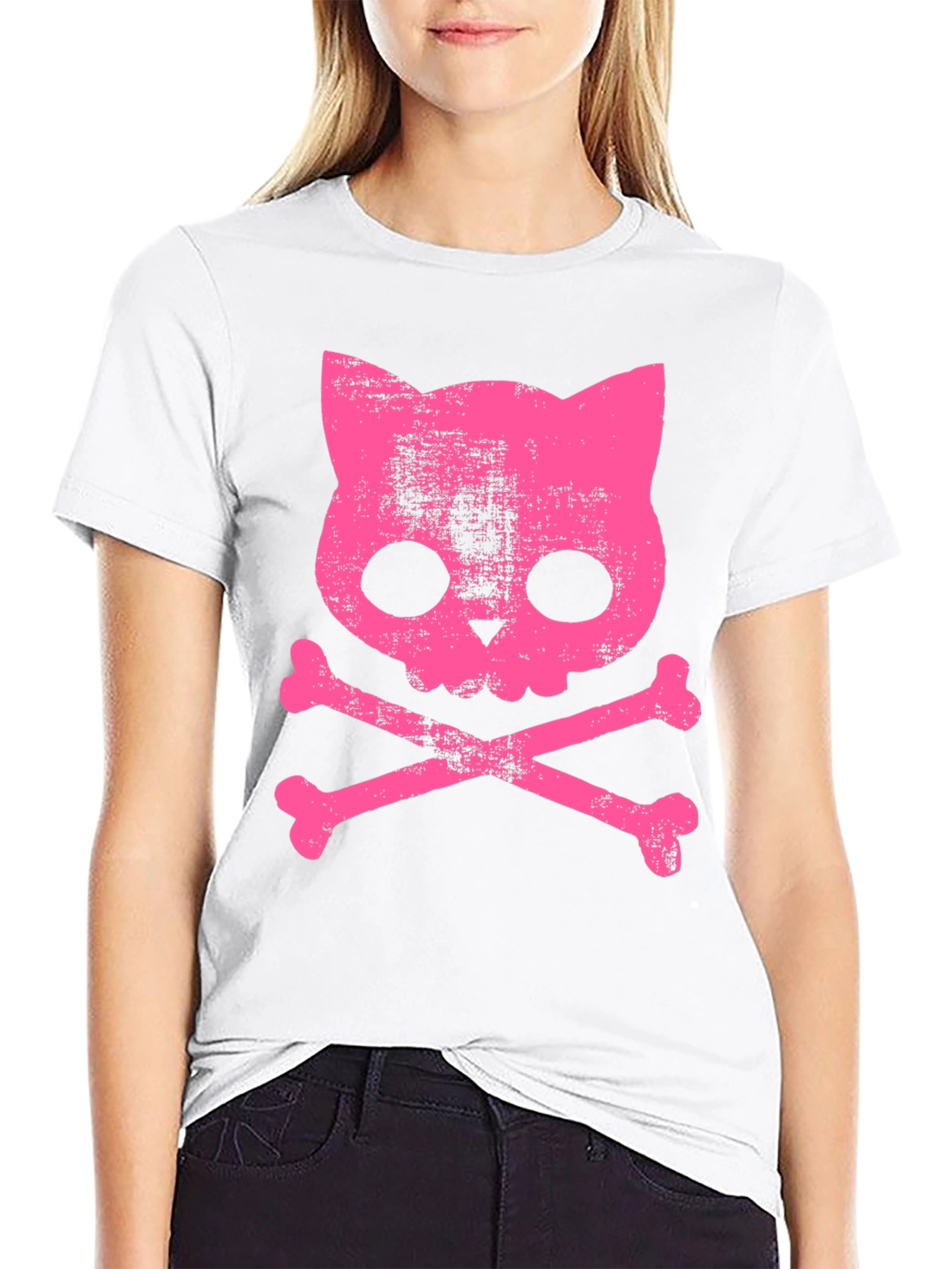 Black Cat Skull Bones Graphic T-Shirt view 9