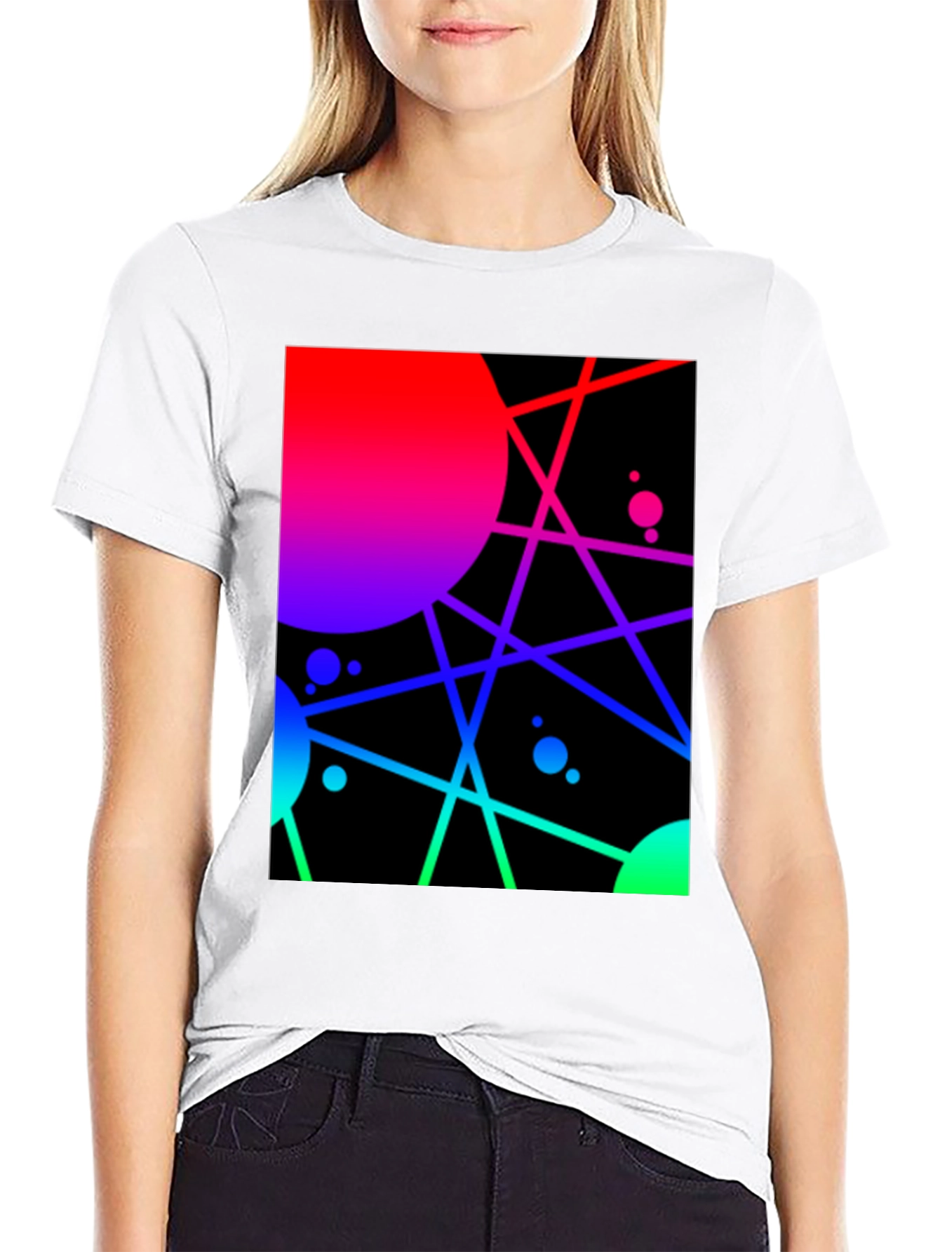 Black Abstract Geometric Graphic Tee - Vibrant Design view 9