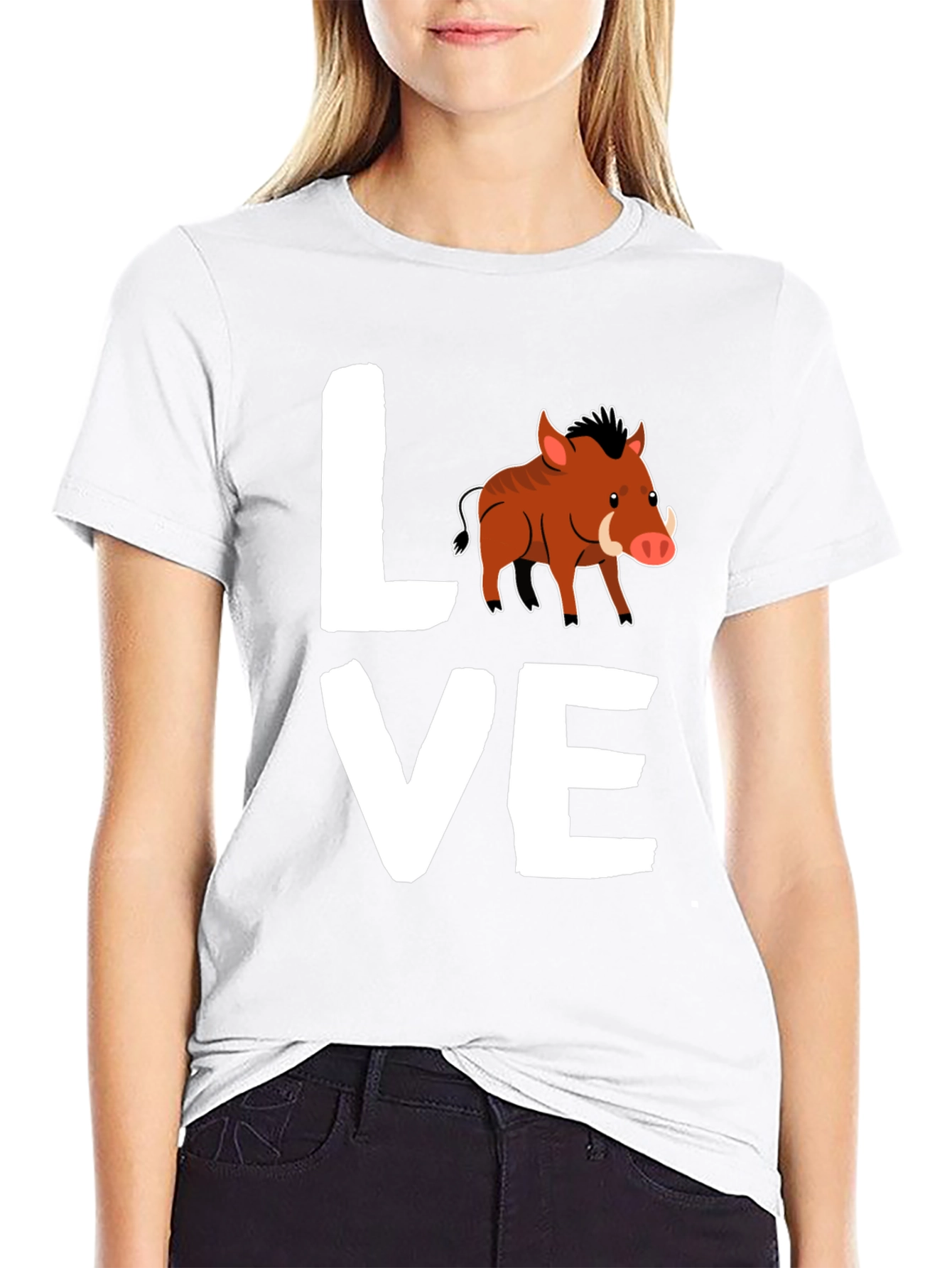 Black Love Boar T-Shirt, Wild Pig Animal Tee, Black Cotton Shirt view 9