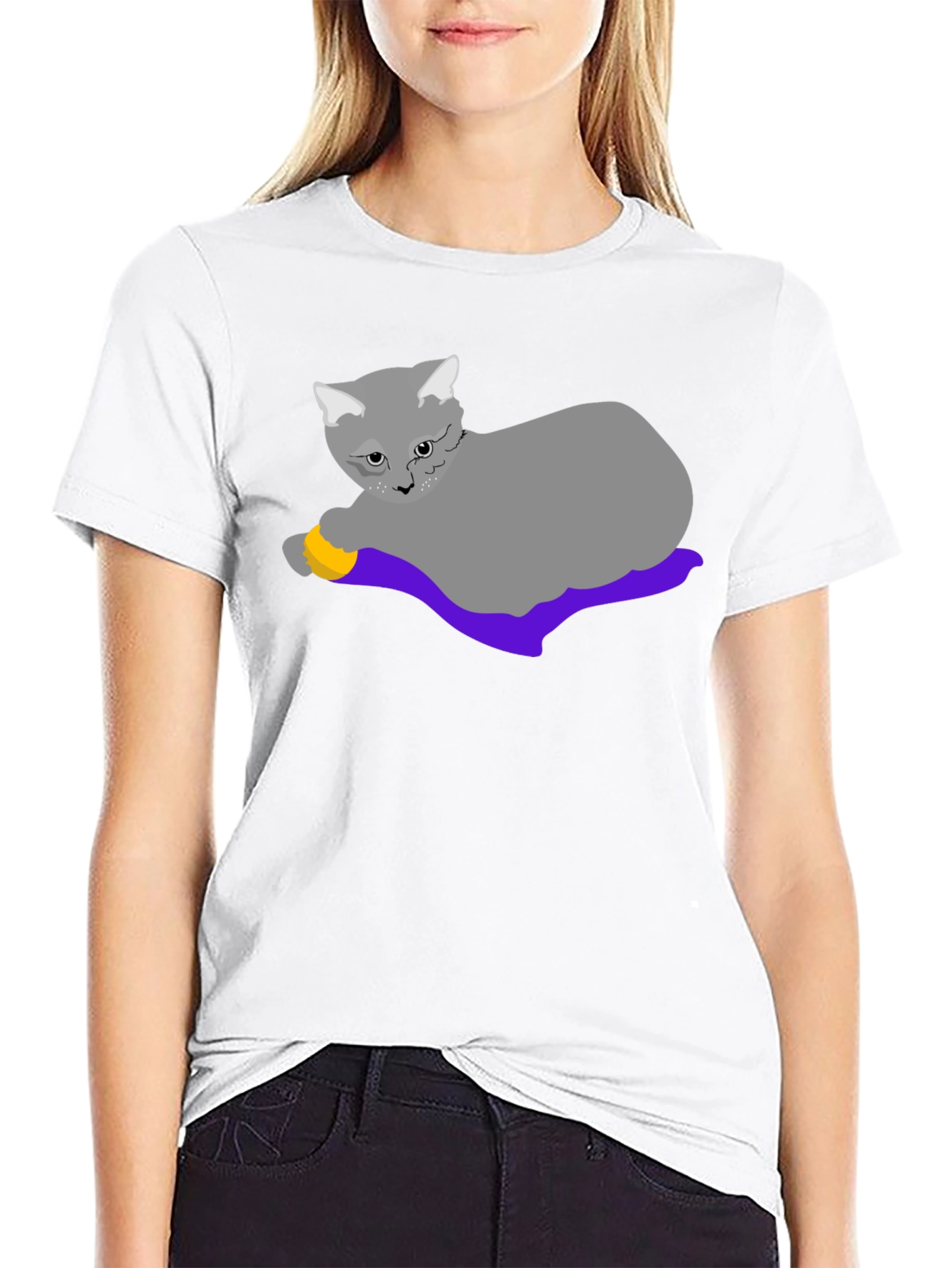 Black Cat Lover T-Shirt: Whimsical Cartoon Cat Design view 9