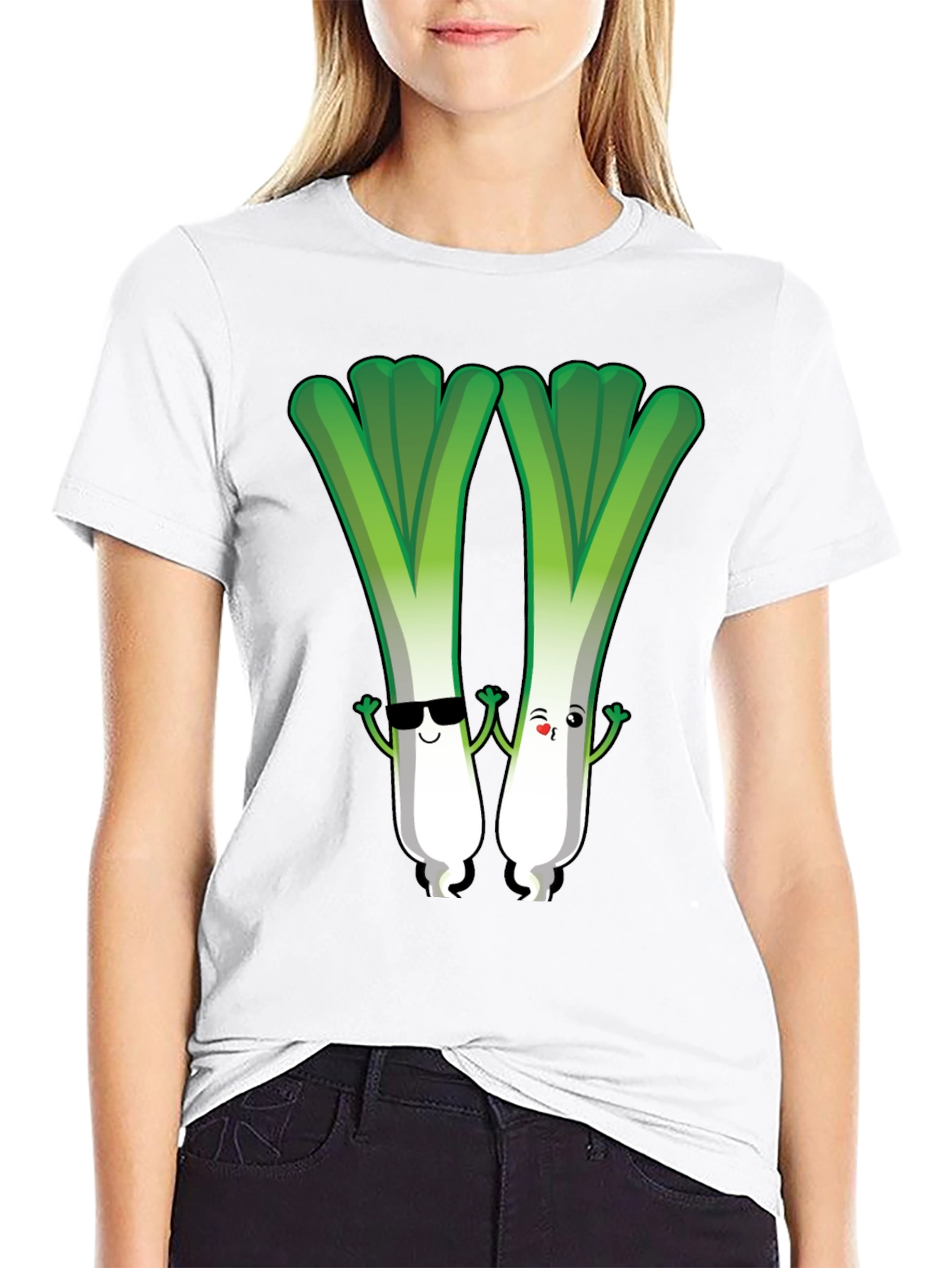 Black Cute Leek Character Graphic Tee view 9