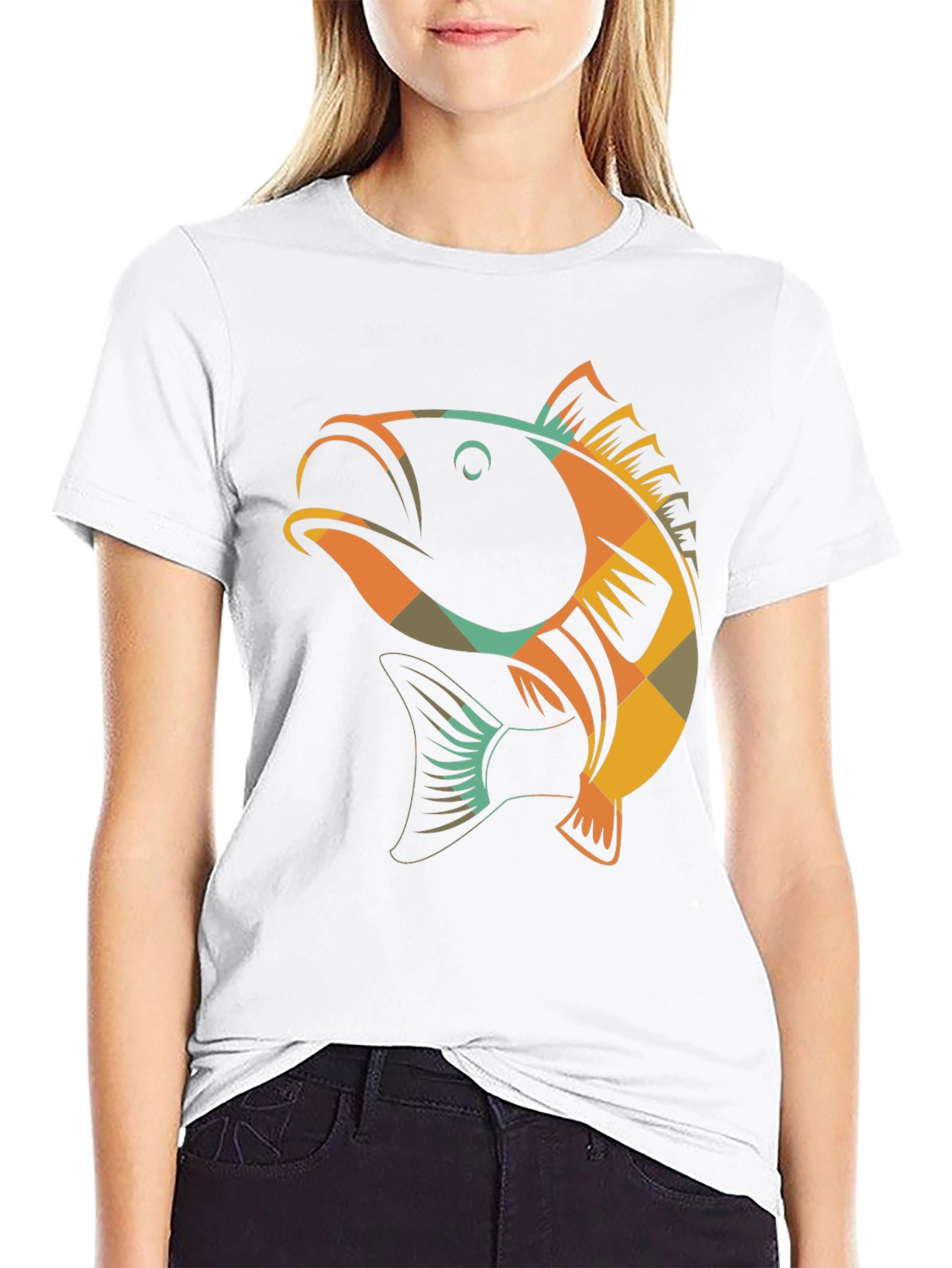 Black Retro Fish Graphic Tee - Black Cotton T-Shirt view 9