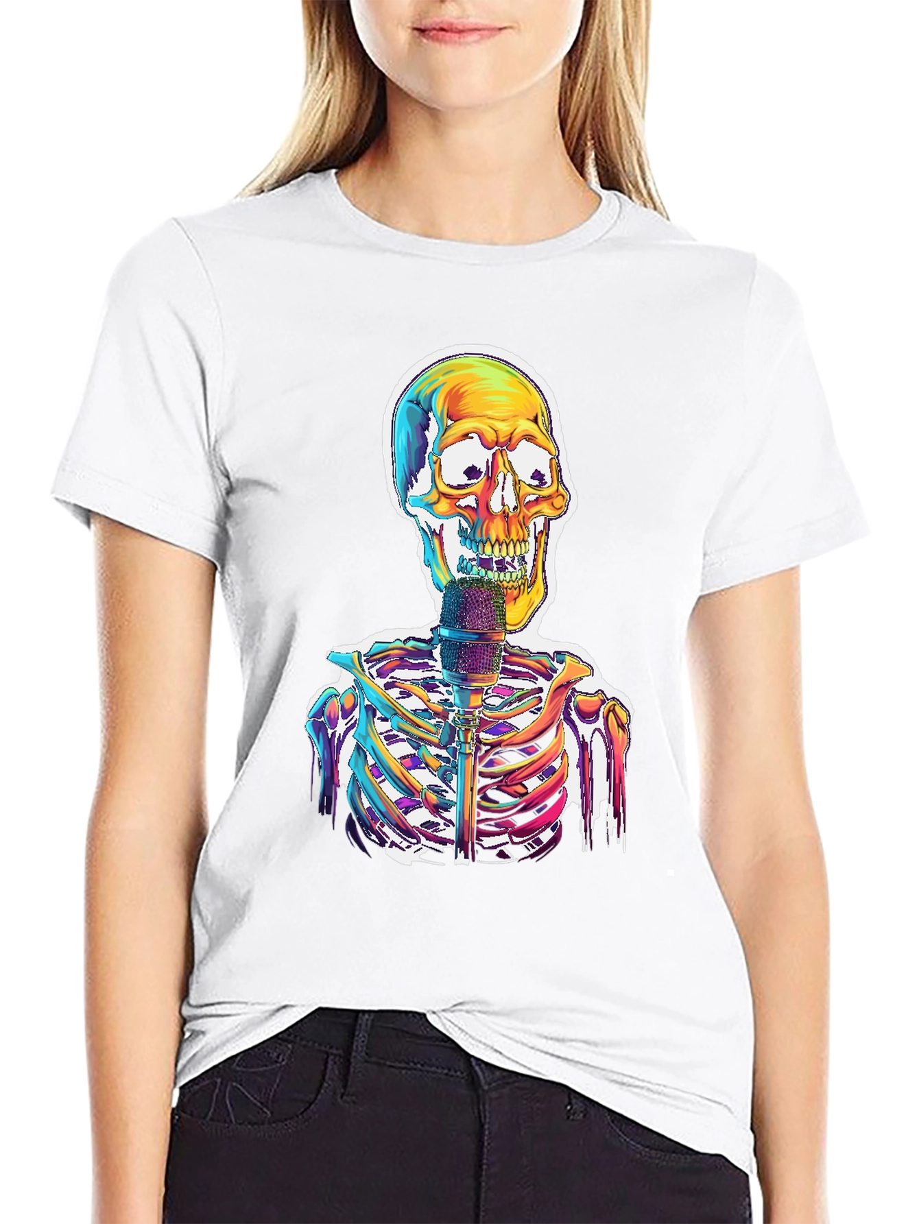 Black Skeleton Singer Graphic Tee - Cool Skull Design view 9