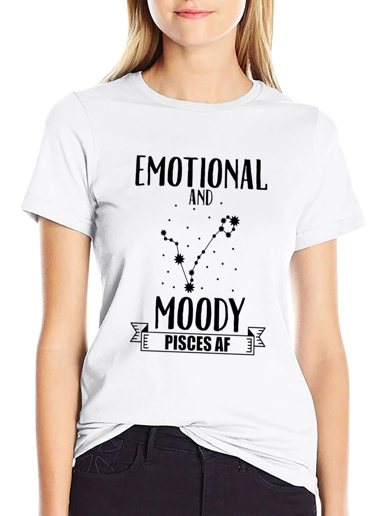 Black Emotional Moody Pisces Zodiac Sign T-Shirt view 9