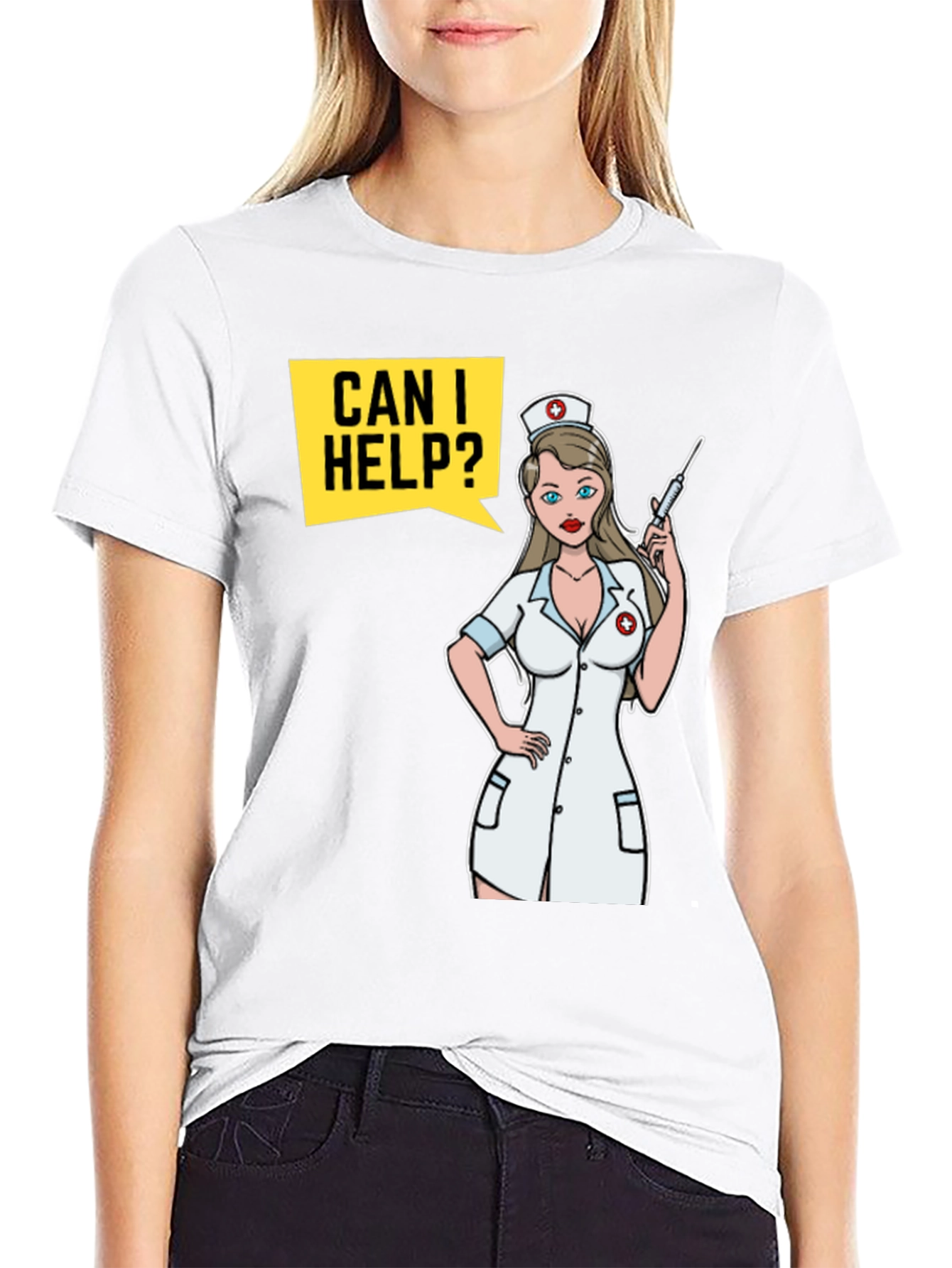 Black Humorous Nurse Cartoon T-Shirt view 9