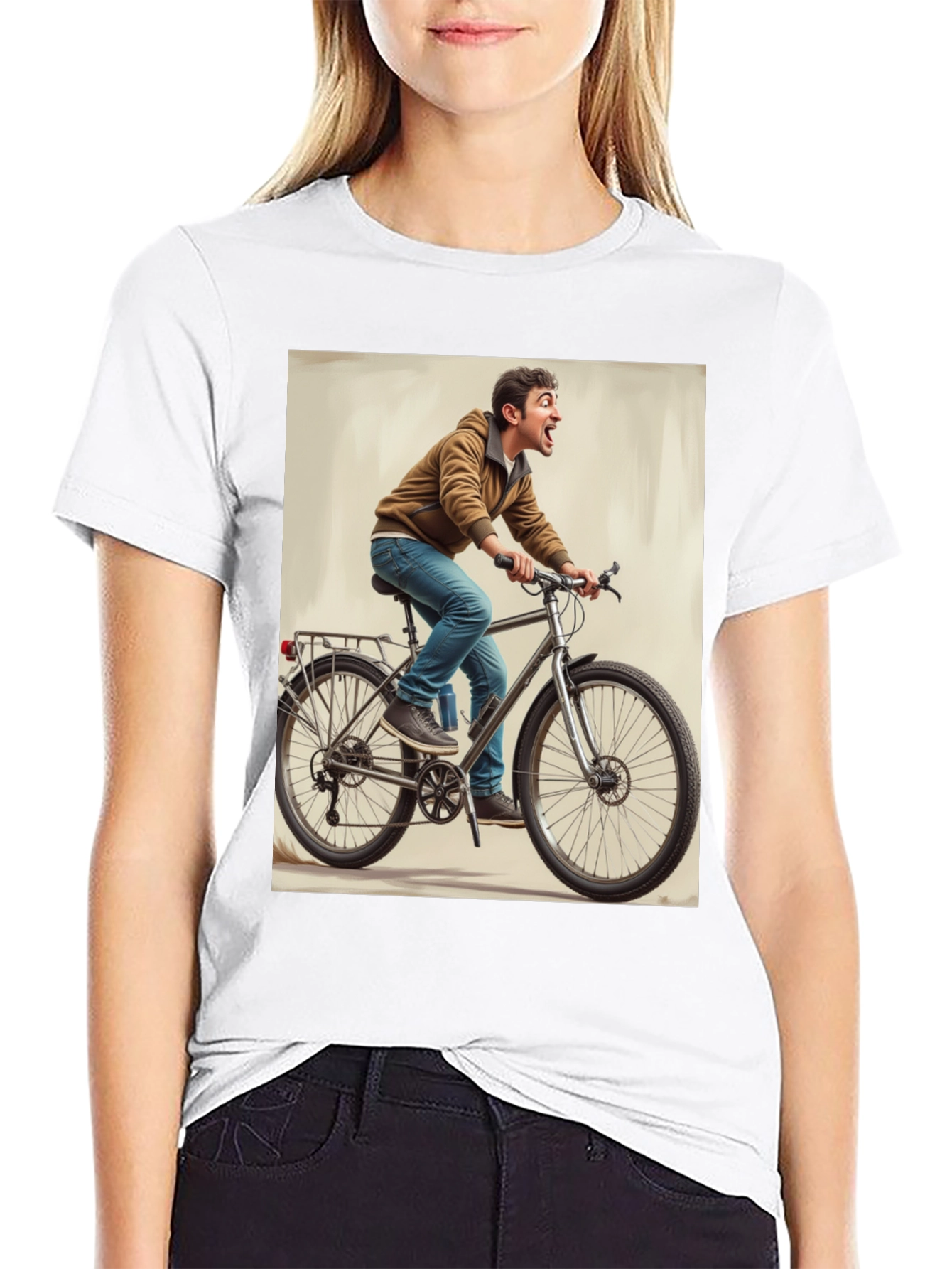 Black Funny Man on Bike Graphic Tee - Black view 9