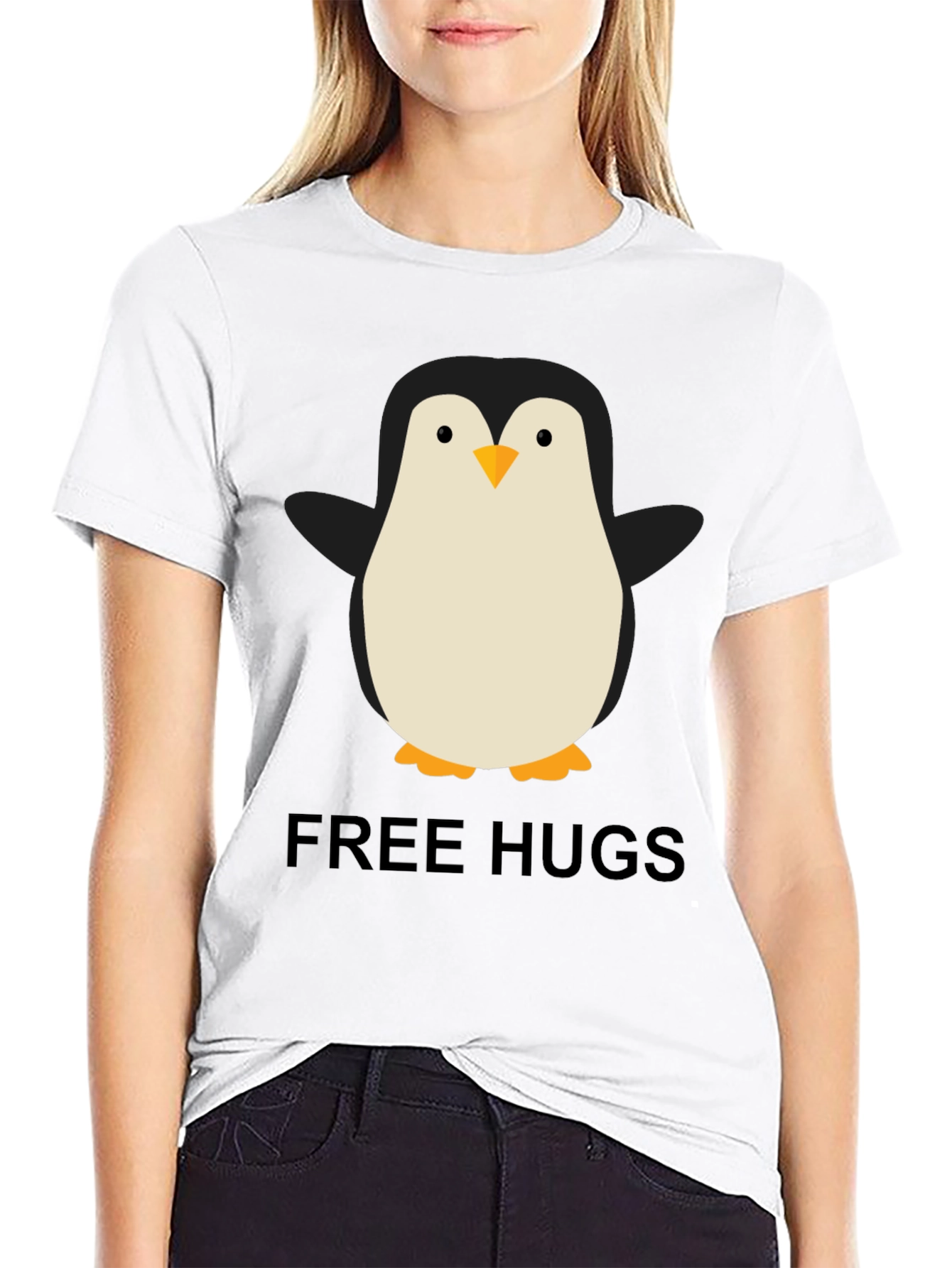 Black Penguin Free Hugs Graphic Tee - Unisex Black T-Shirt view 9