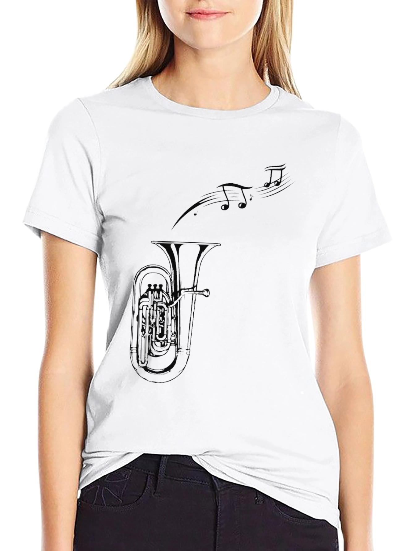 Black Tuba and Music Notes Black T-Shirt view 9