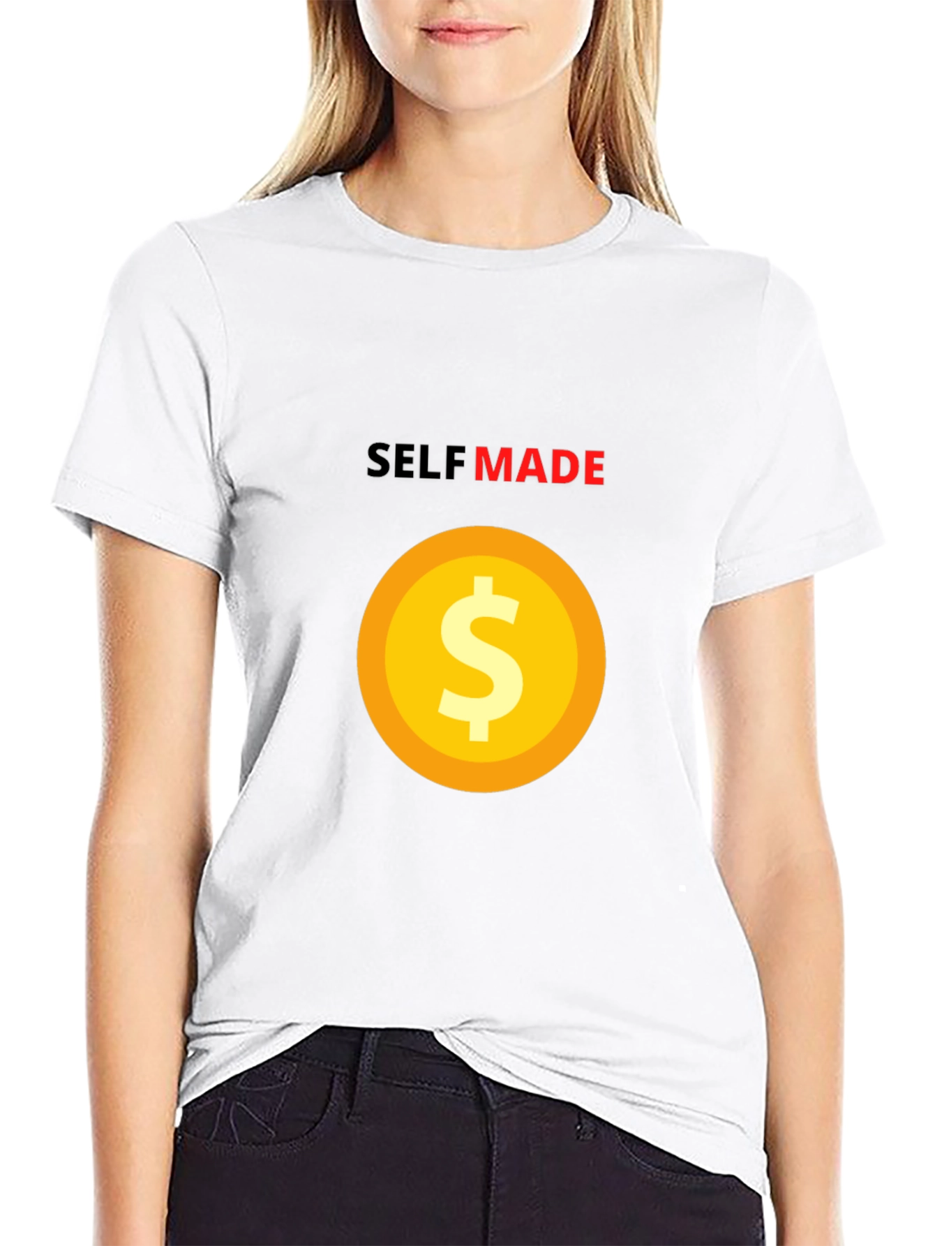 Black Self Made T-Shirt - Gold Dollar Sign - Black Tee view 9