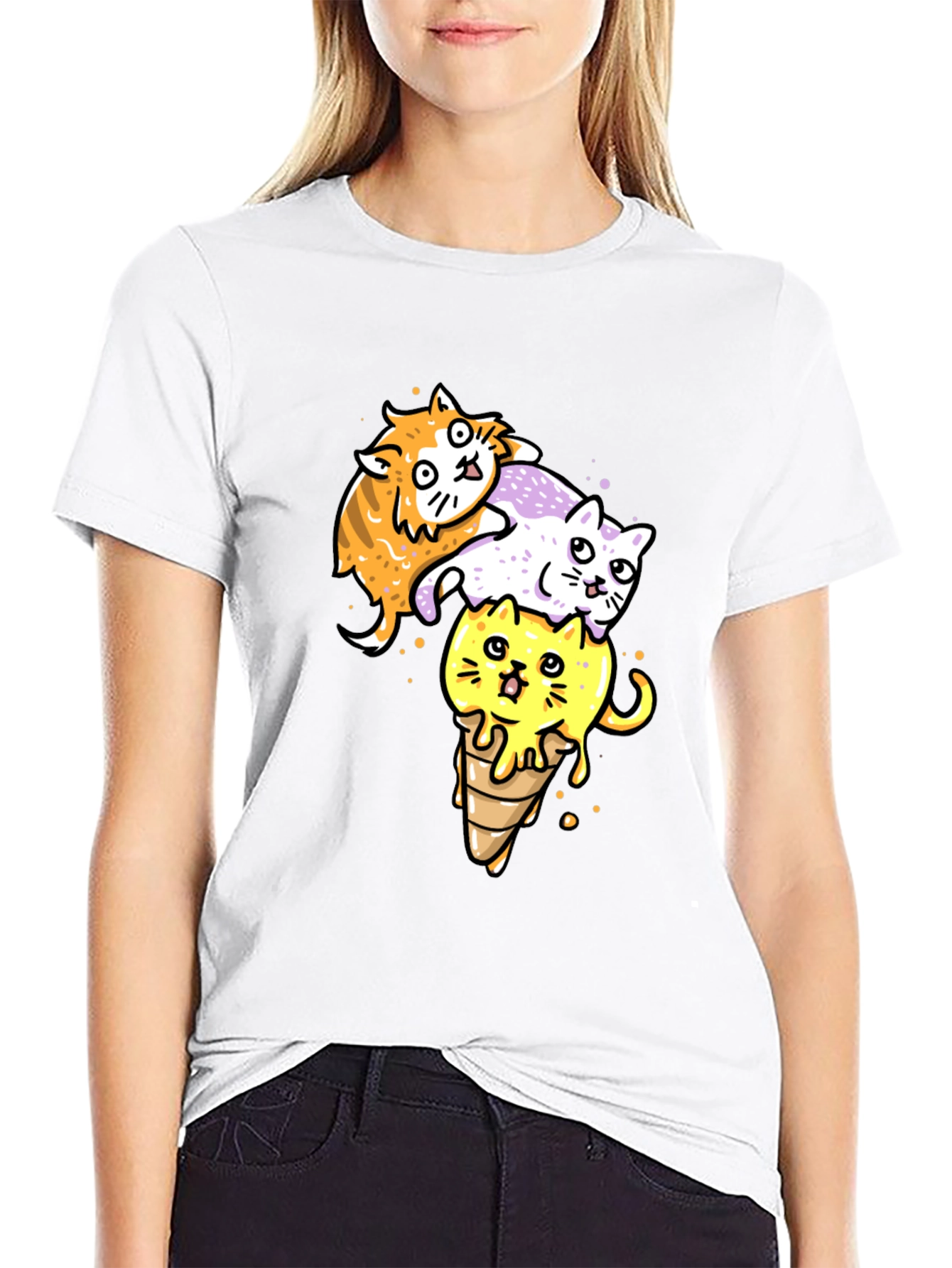 Black Cats Ice Cream T-Shirt, Fun Graphic Tee view 9