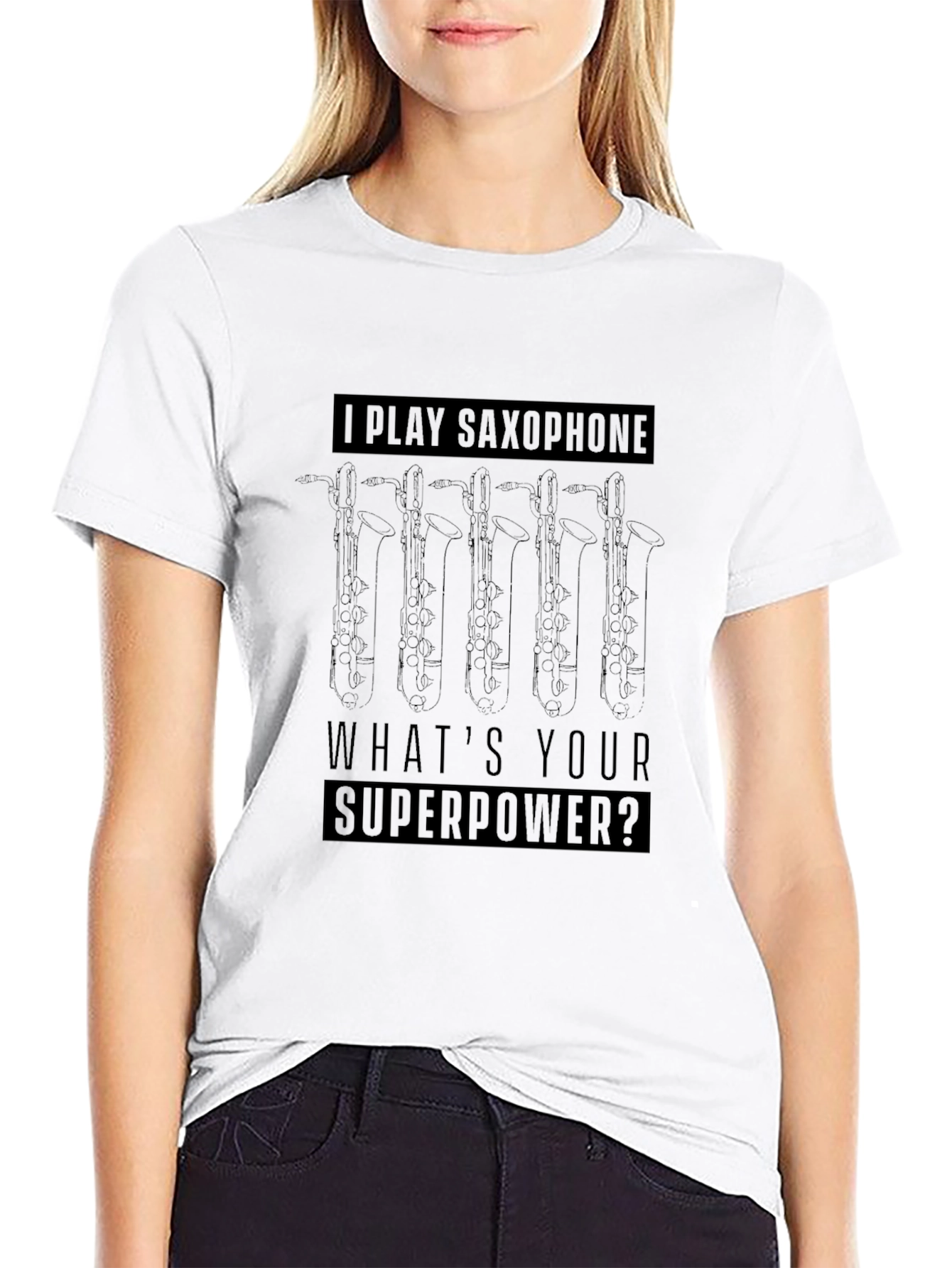 Black Saxophone Superpower T-Shirt - Musician Gift view 9