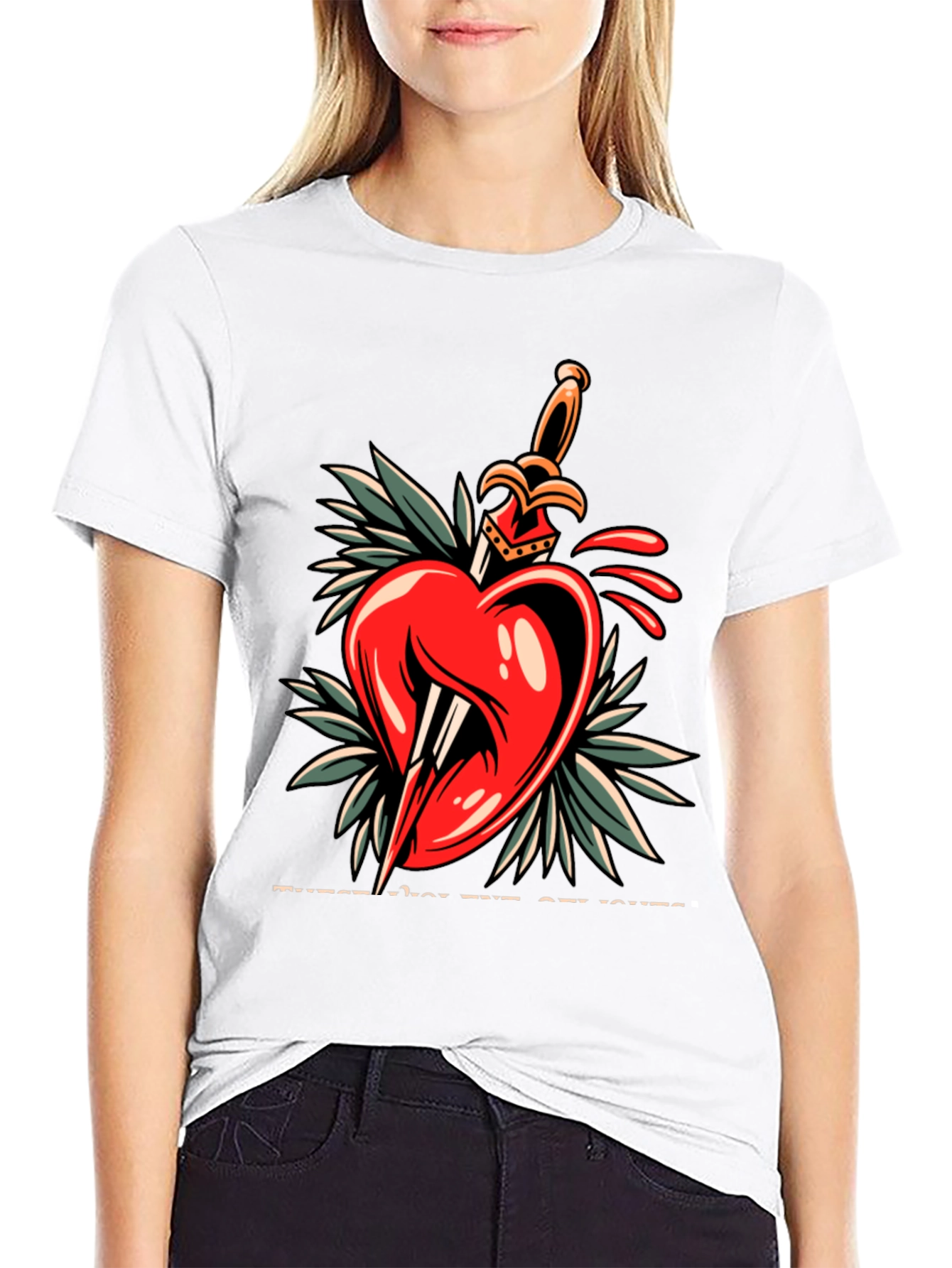 Black Heart & Dagger Graphic Tee - Edgy Streetwear Style view 9