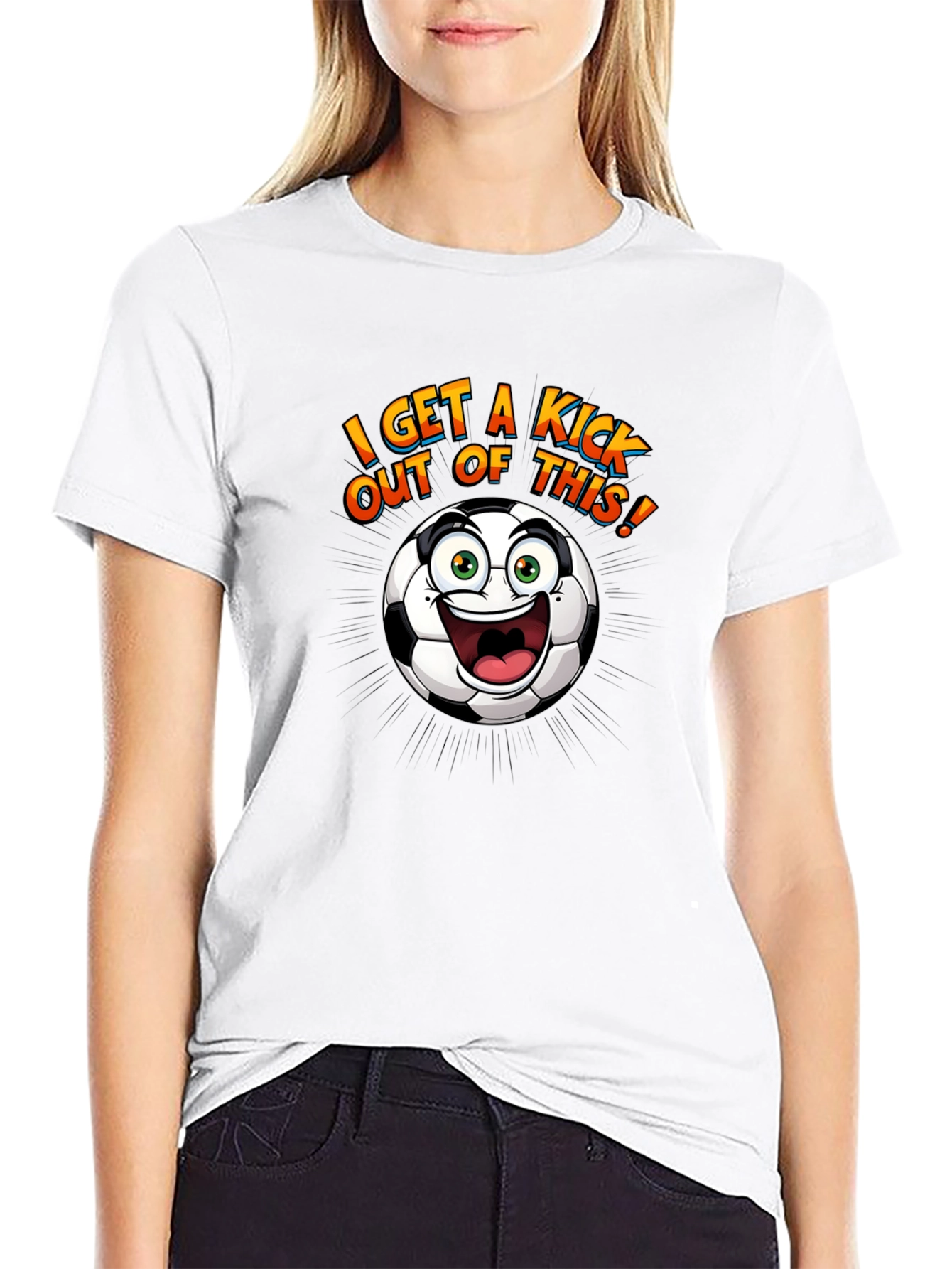 Black Funny Soccer Ball Cartoon Graphic T-Shirt view 9