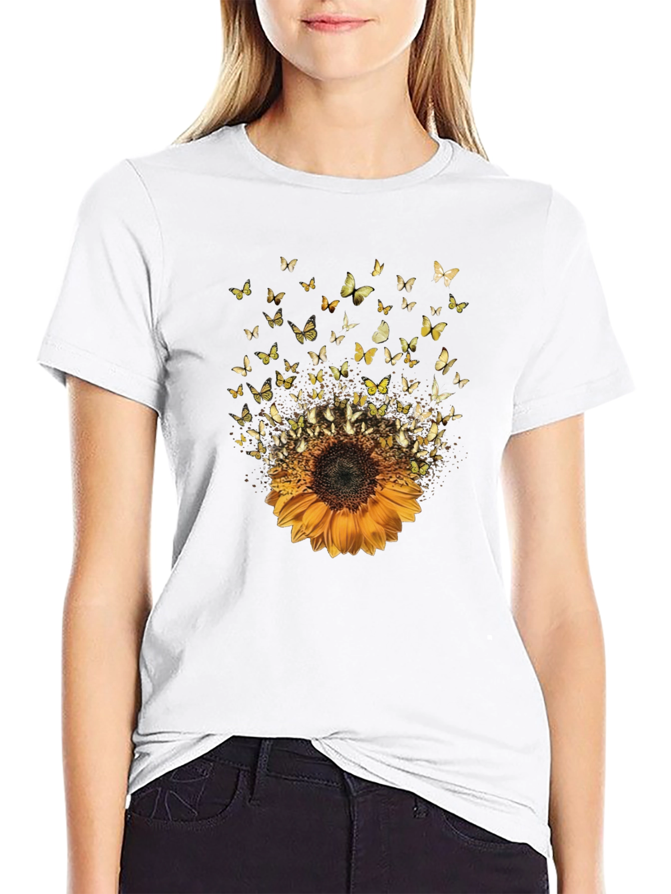 Black Sunflower Butterfly Graphic Tee - Casual Style view 9