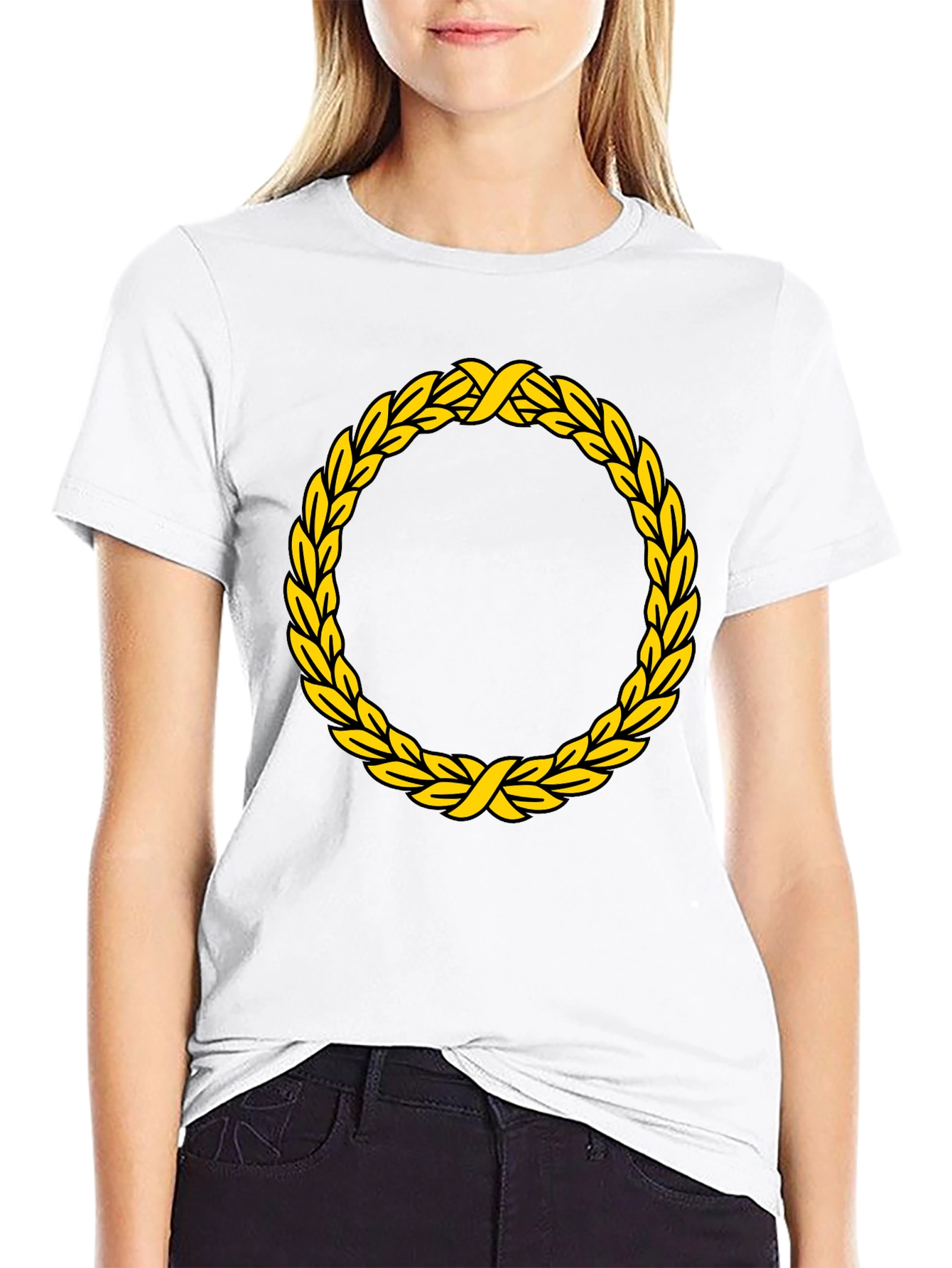 Black Black T-Shirt with Golden Wreath Design view 9