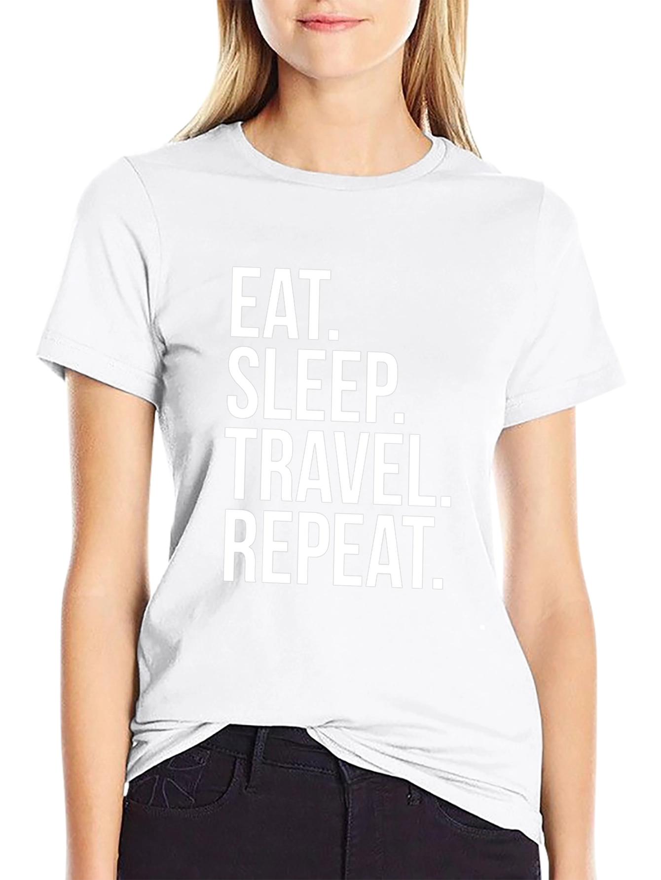 Black Eat Sleep Travel Repeat Black Graphic Tee view 9