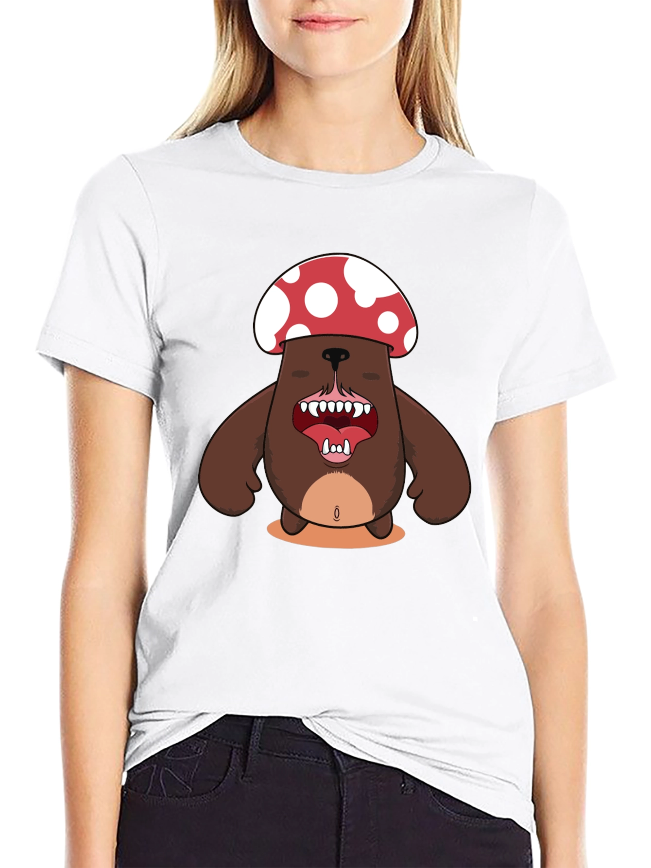 Black Mushroom Bear Graphic Tee - Unique Funny Design view 9