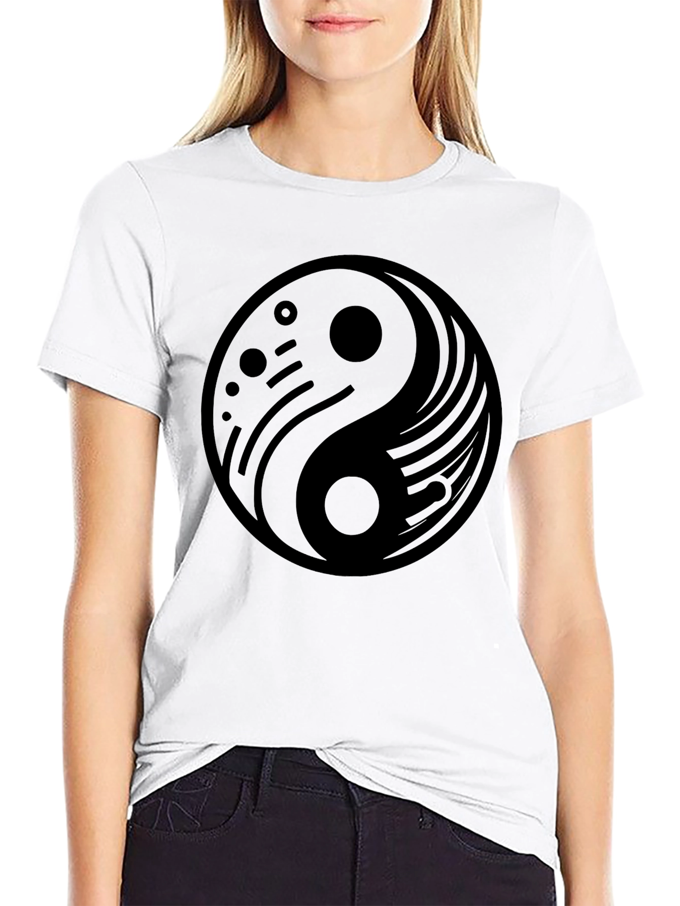 Black Yin Yang Graphic Black T-Shirt view 9