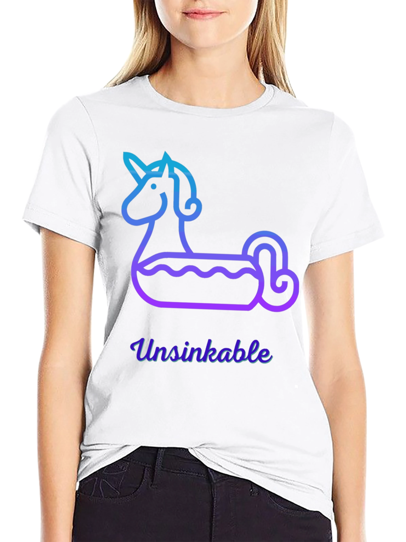 Black Unsinkable Unicorn Pool Float Tee view 9