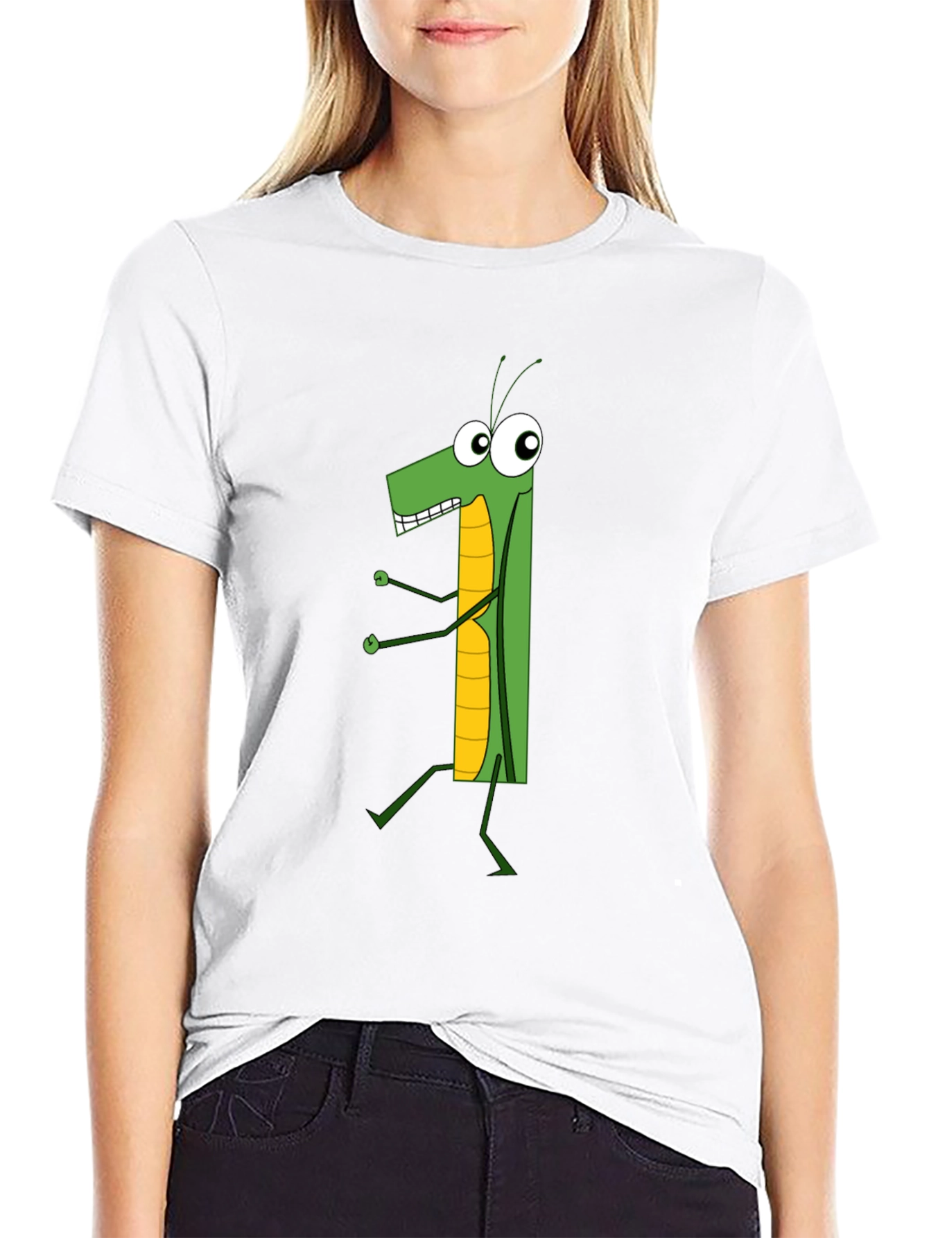Black Cartoon Grasshopper Graphic T-Shirt view 9