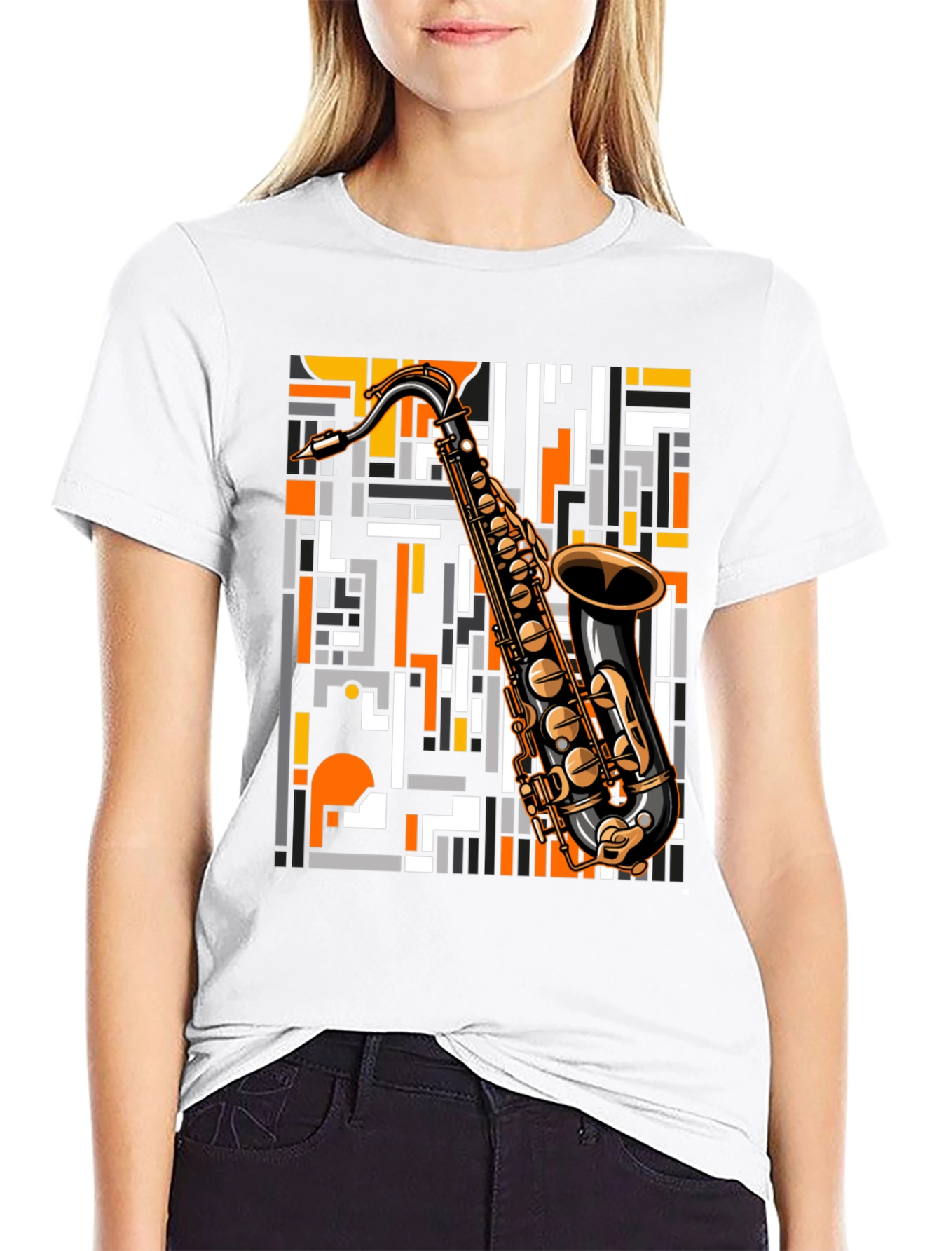 Black Saxophone Graphic Print T-Shirt - Black view 9