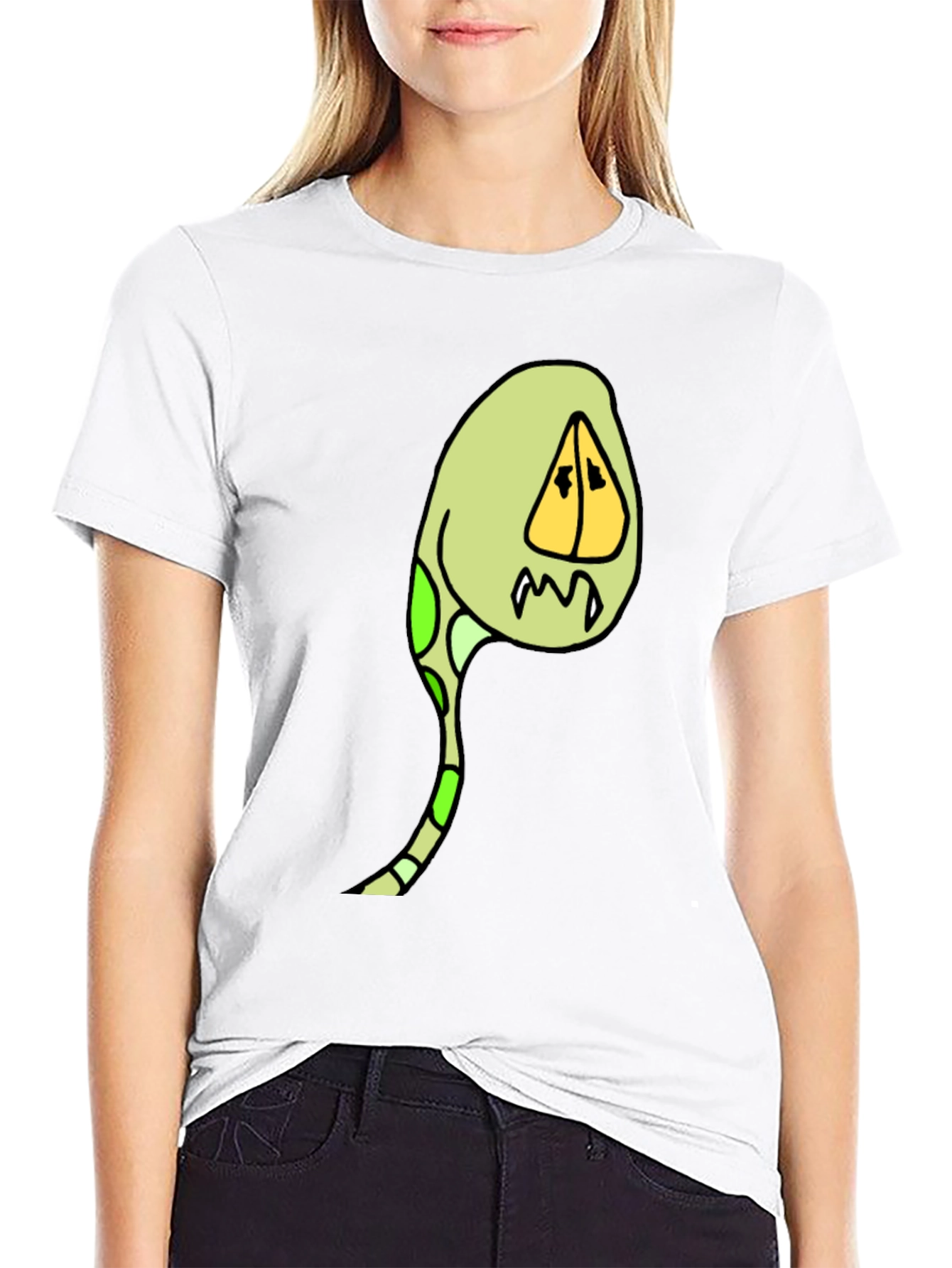 Black Cartoon Creature Graphic Tee - Black Cotton Blend view 9