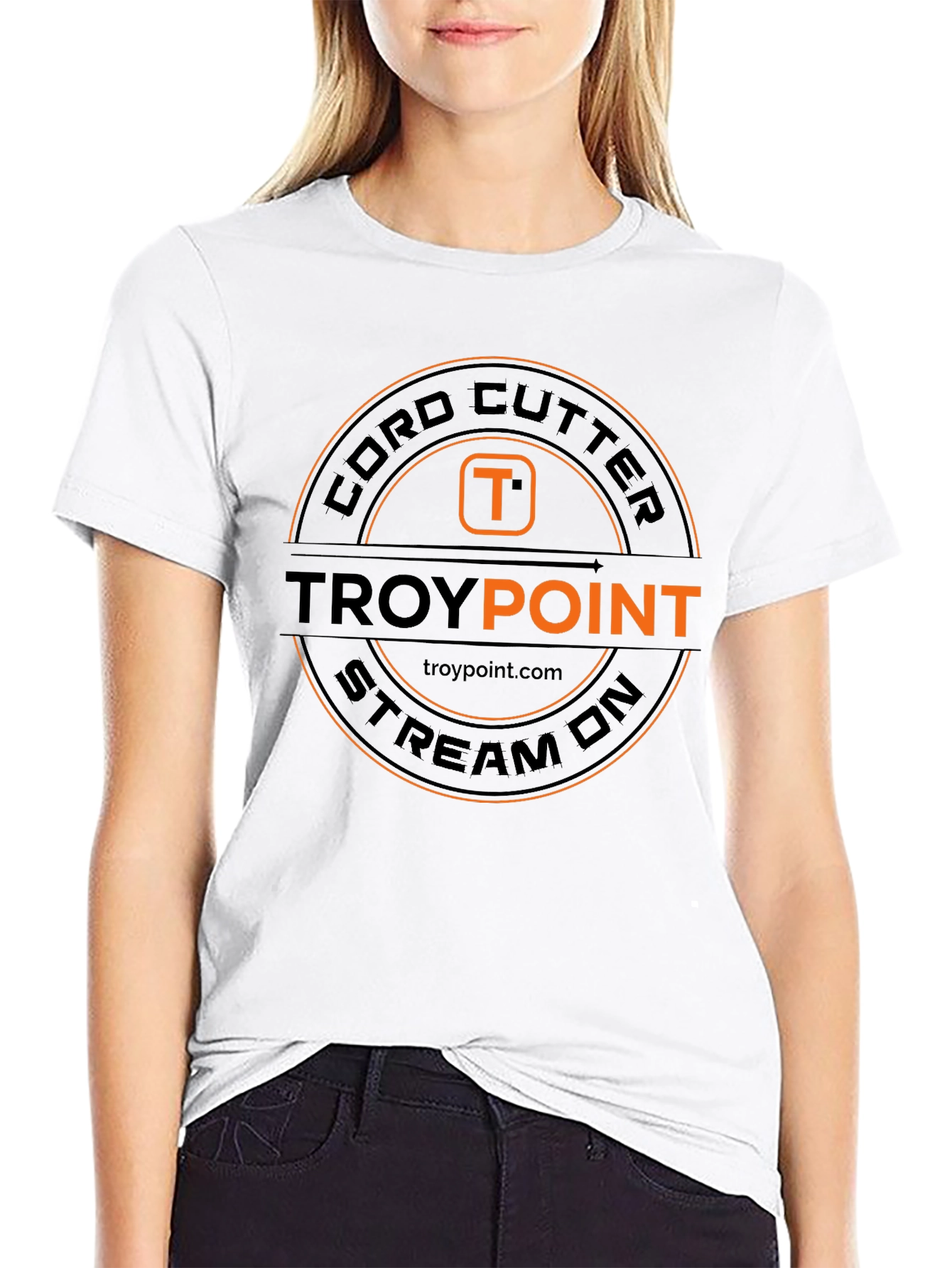 Black Cord Cutter TROYPOINT Stream On Black T-Shirt view 9