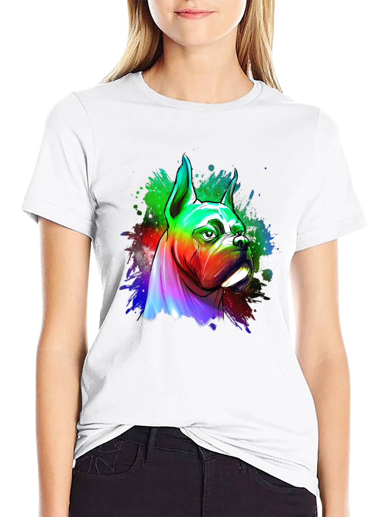 Black Rainbow Boxer Dog Graphic Tee - Unique Art T-Shirt view 9