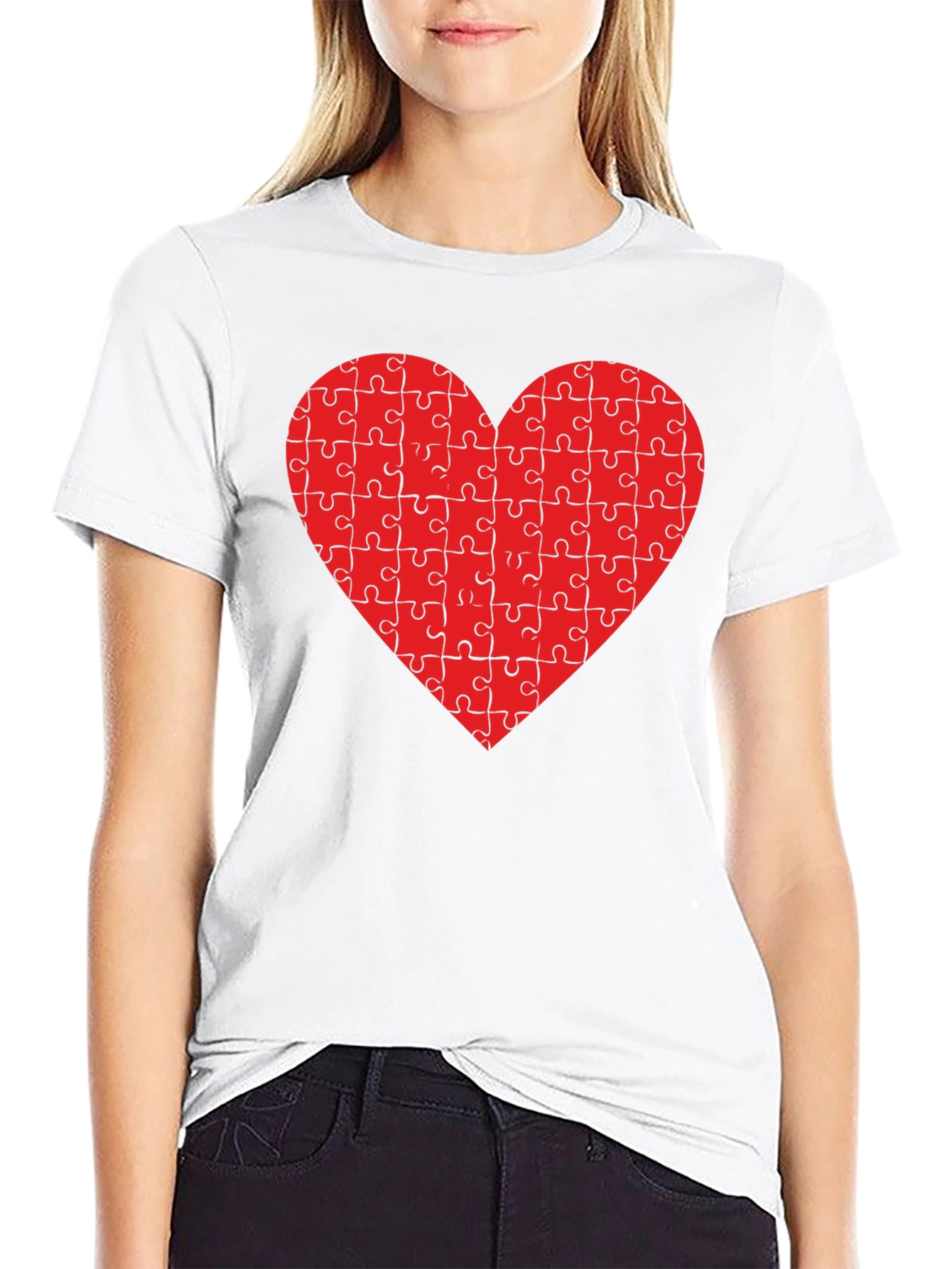 Black Puzzle Heart Tee - Black Cotton Blend view 9