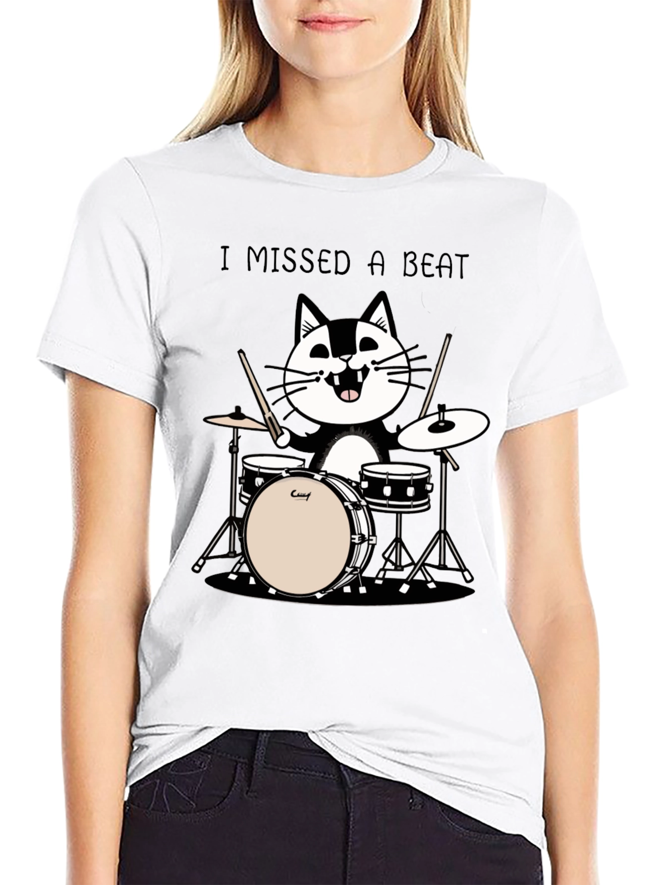 Black I Missed a Beat Cat Drummer T-Shirt view 9