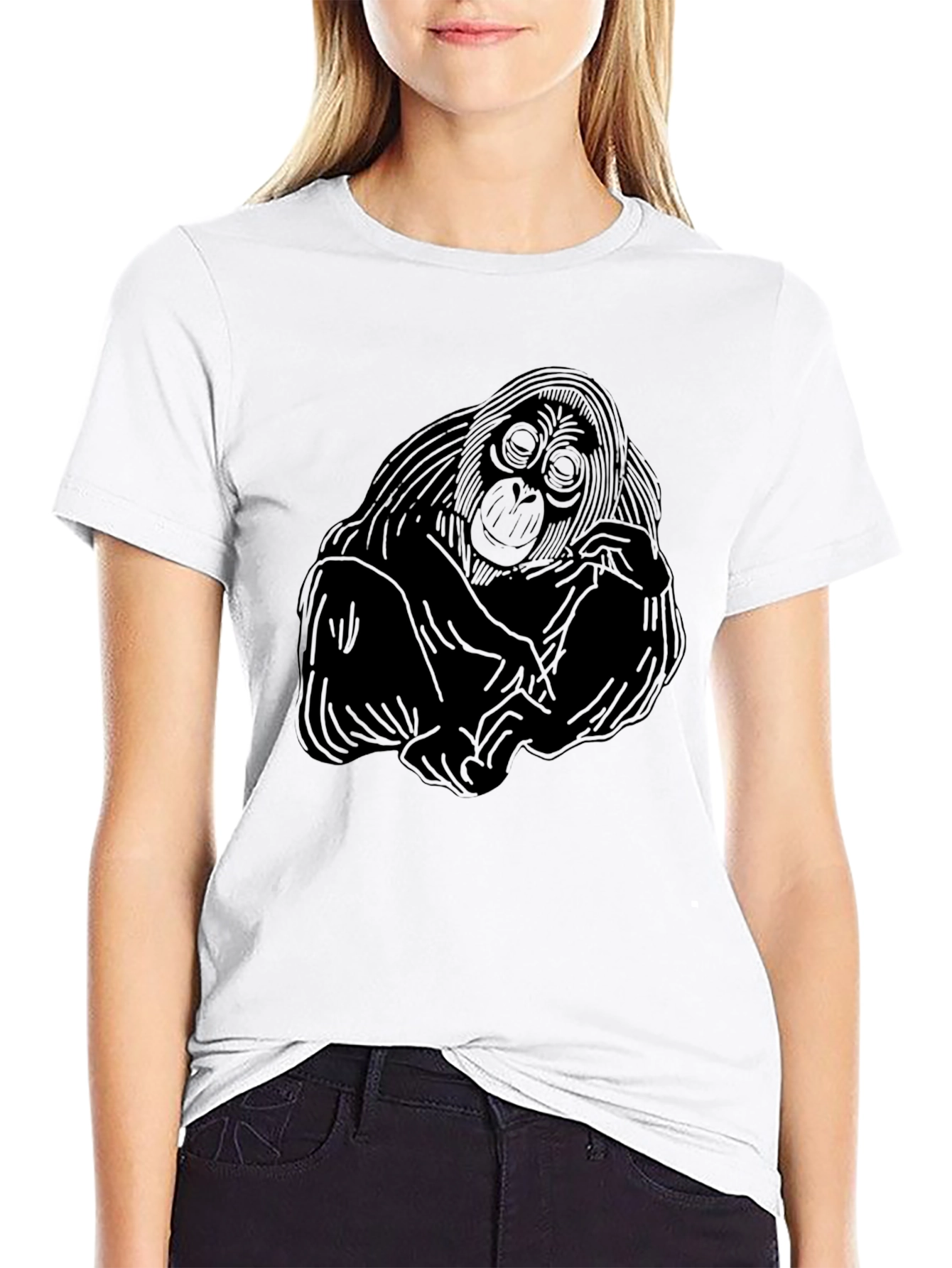 Black Orangutan Graphic Tee - Black Cotton Blend view 9