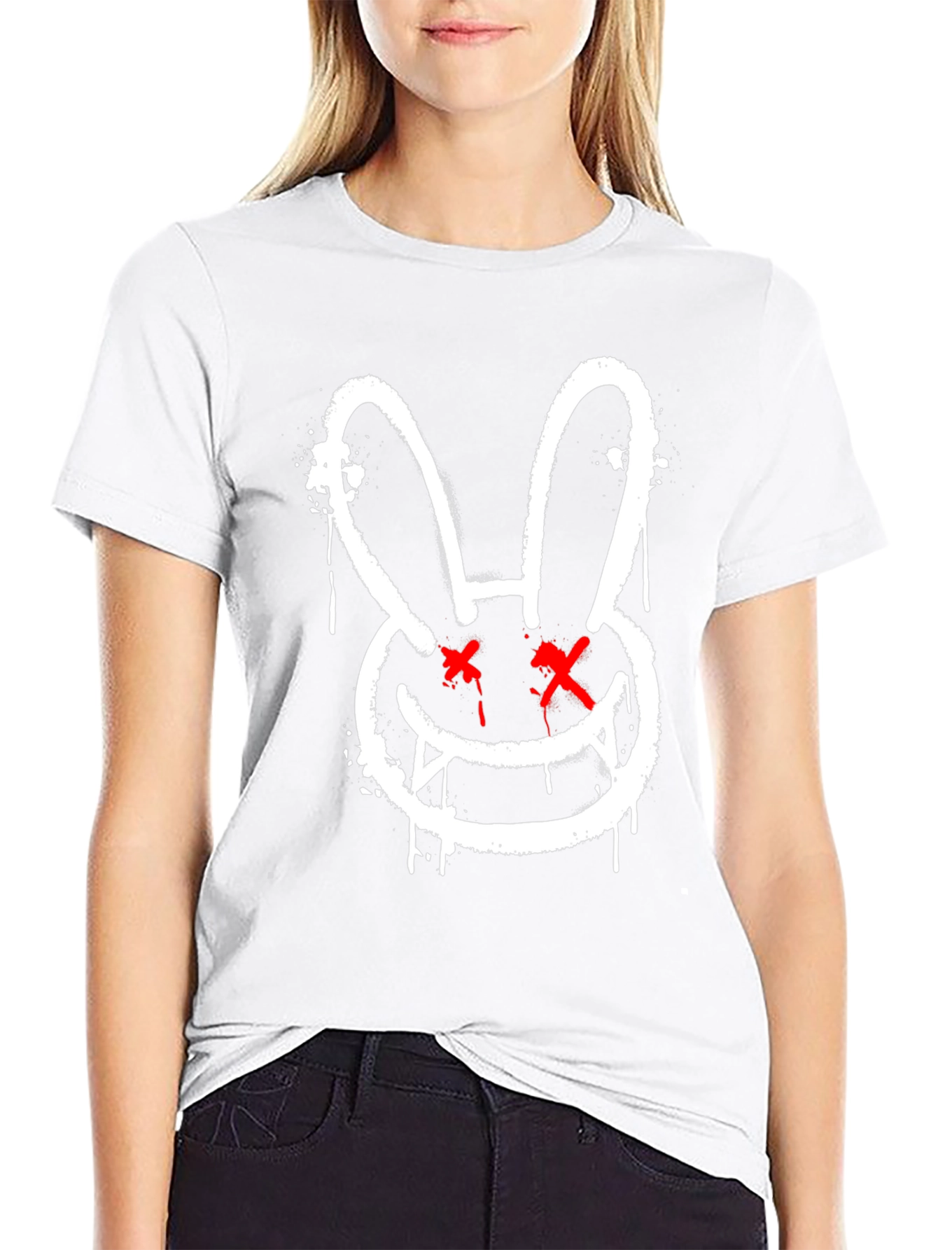 Black Edgy Rabbit Graphic Tee - Black Cotton Casual Shirt view 9