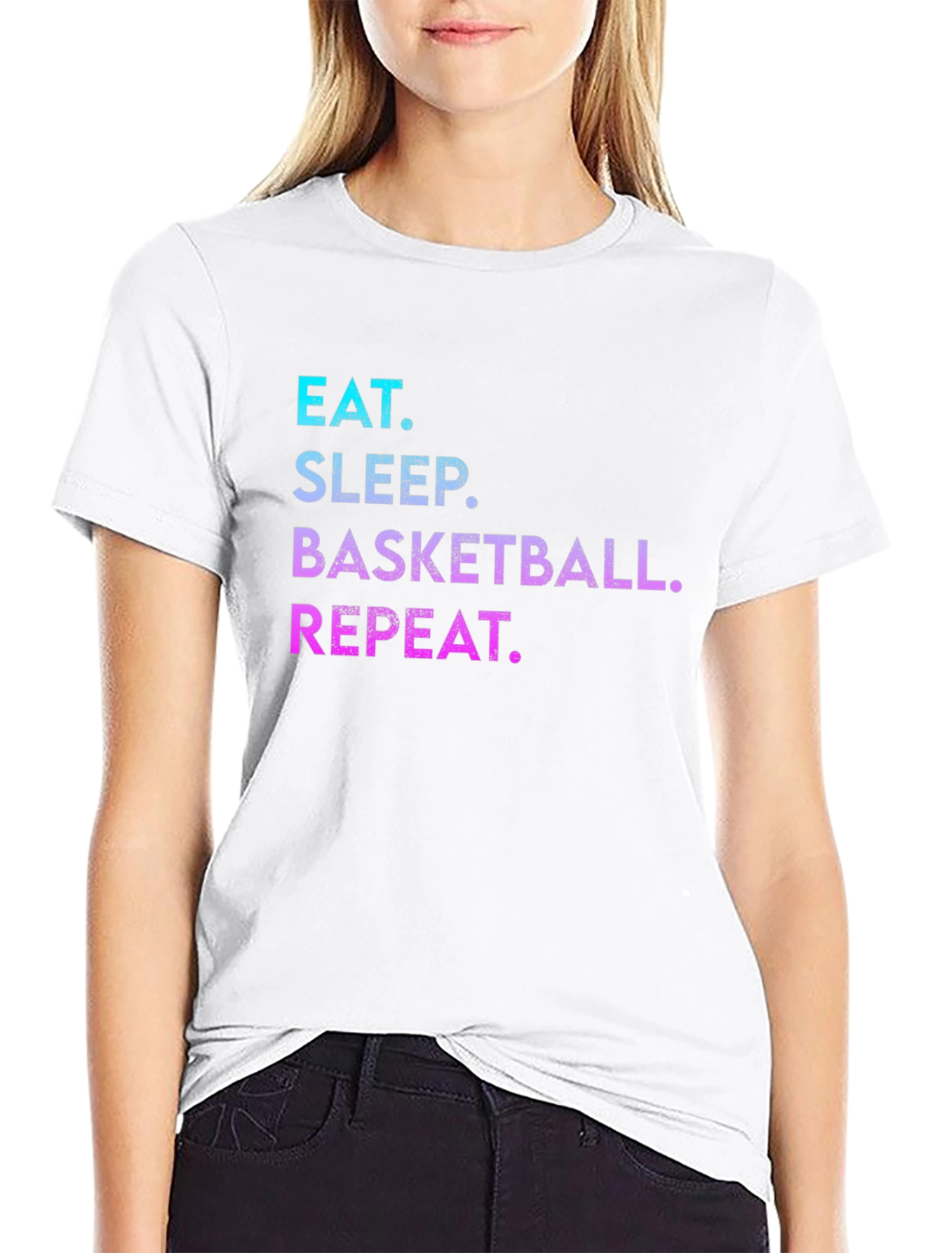 Black Eat Sleep Basketball Repeat Graphic Tee view 9