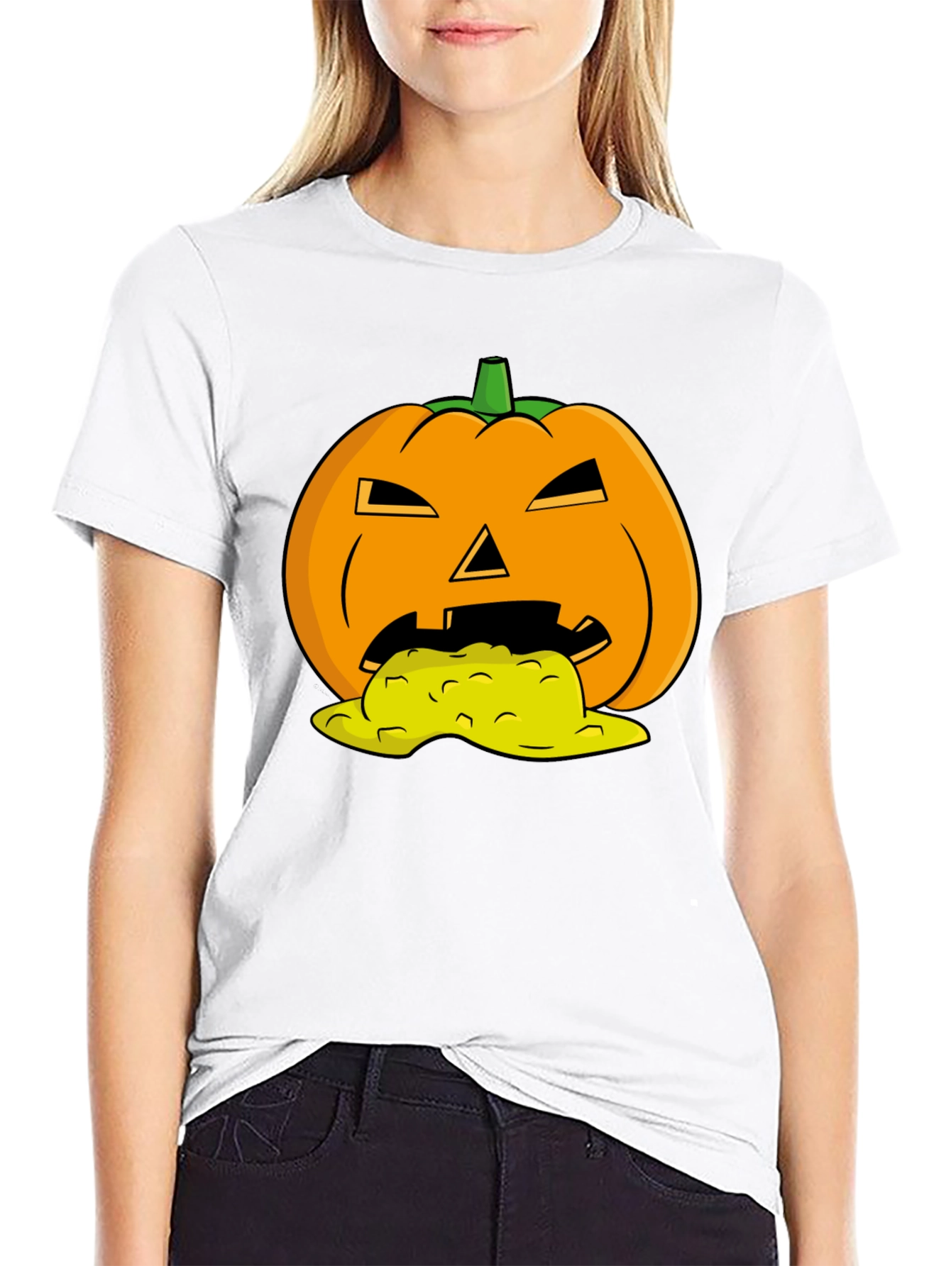 Black Halloween Pumpkin Vomit Graphic Tee - Black view 9