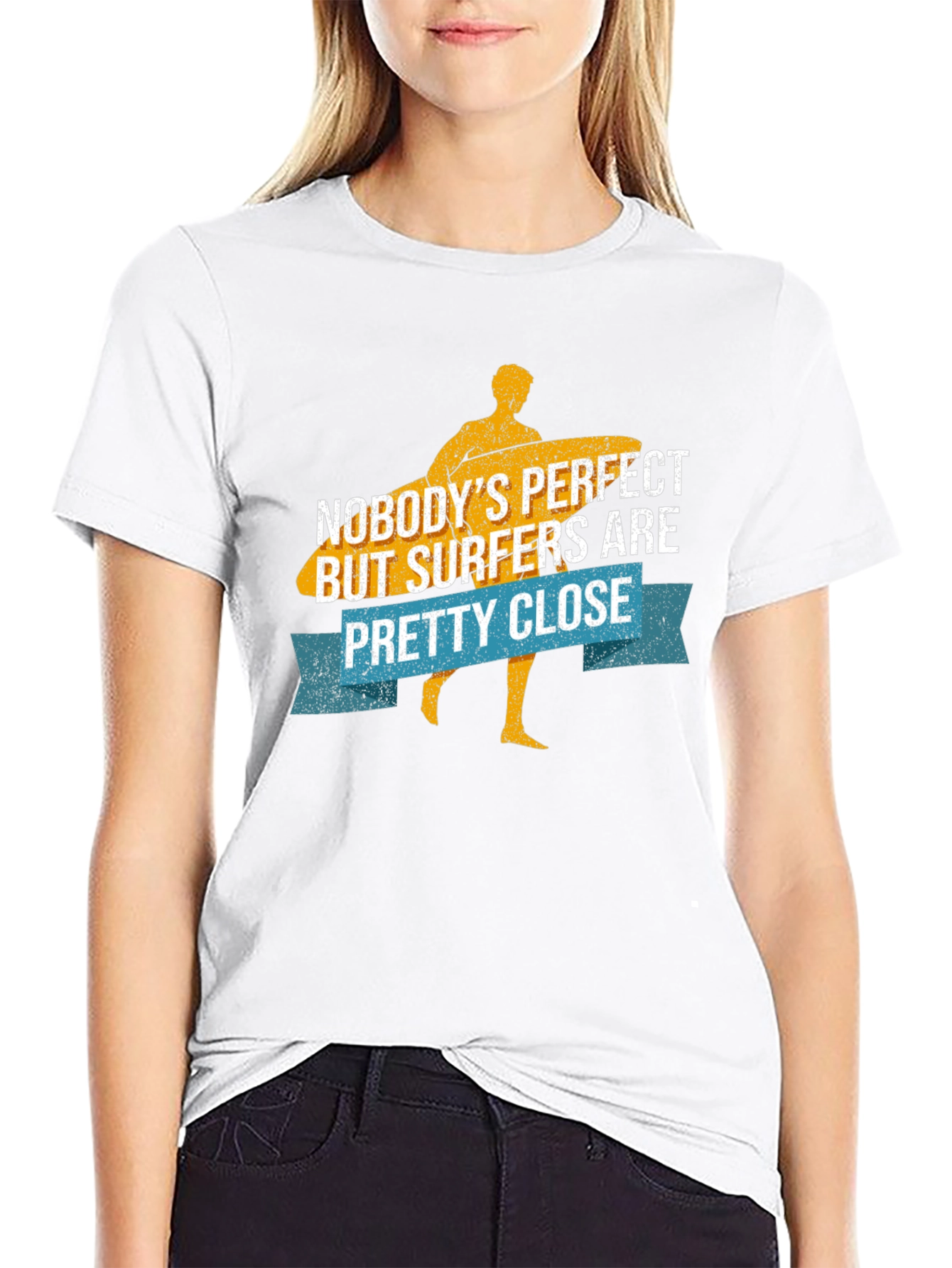 Black Funny Surfer T-Shirt - Nobody's Perfect Surfers Close! view 9