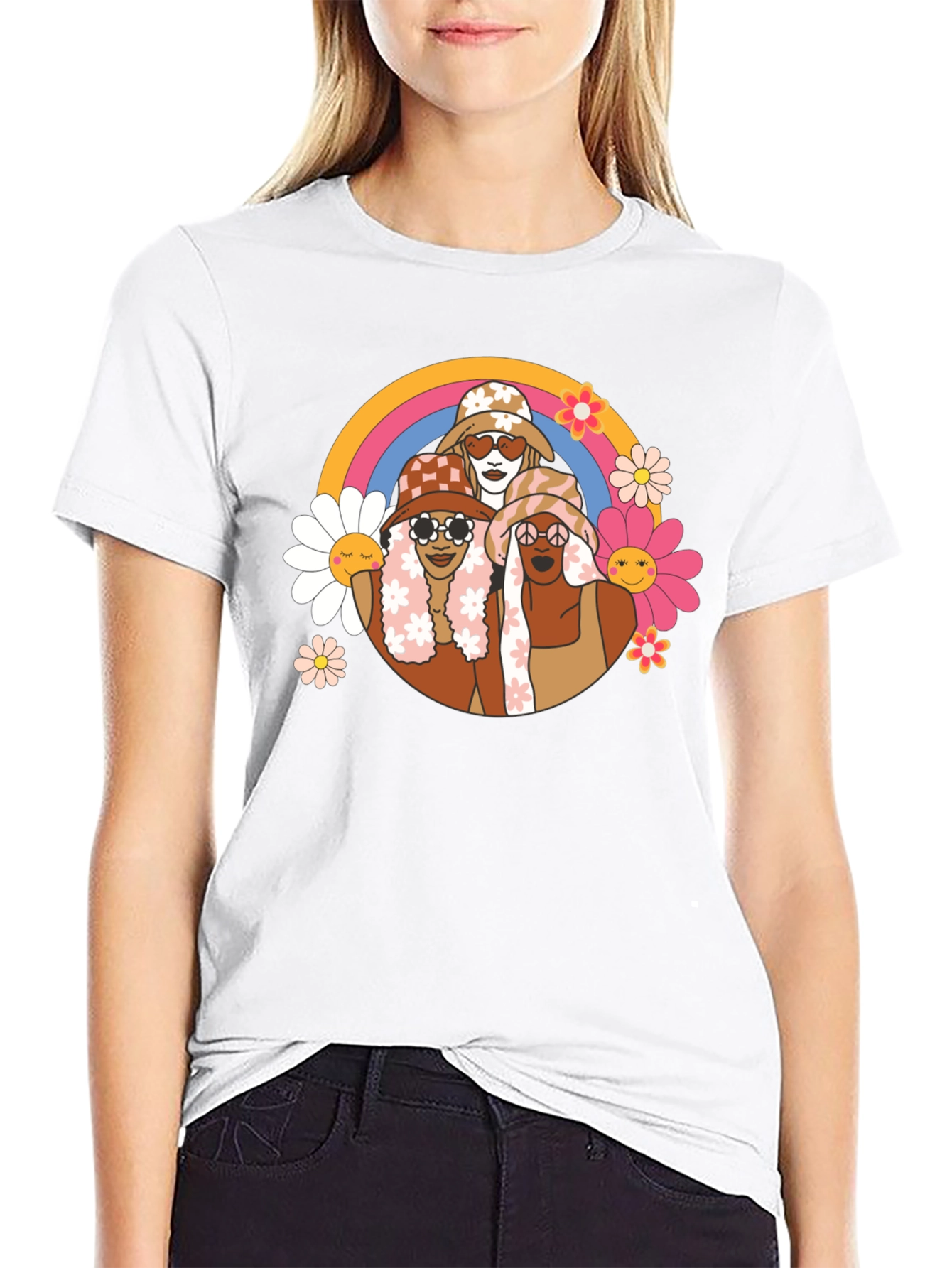 Black Groovy Rainbow Circle T-Shirt view 9