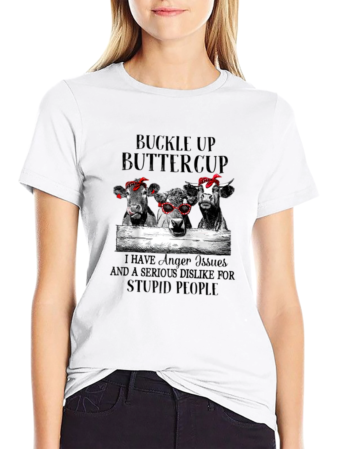 Black Buckle Up Buttercup Cows Graphic Tee view 9